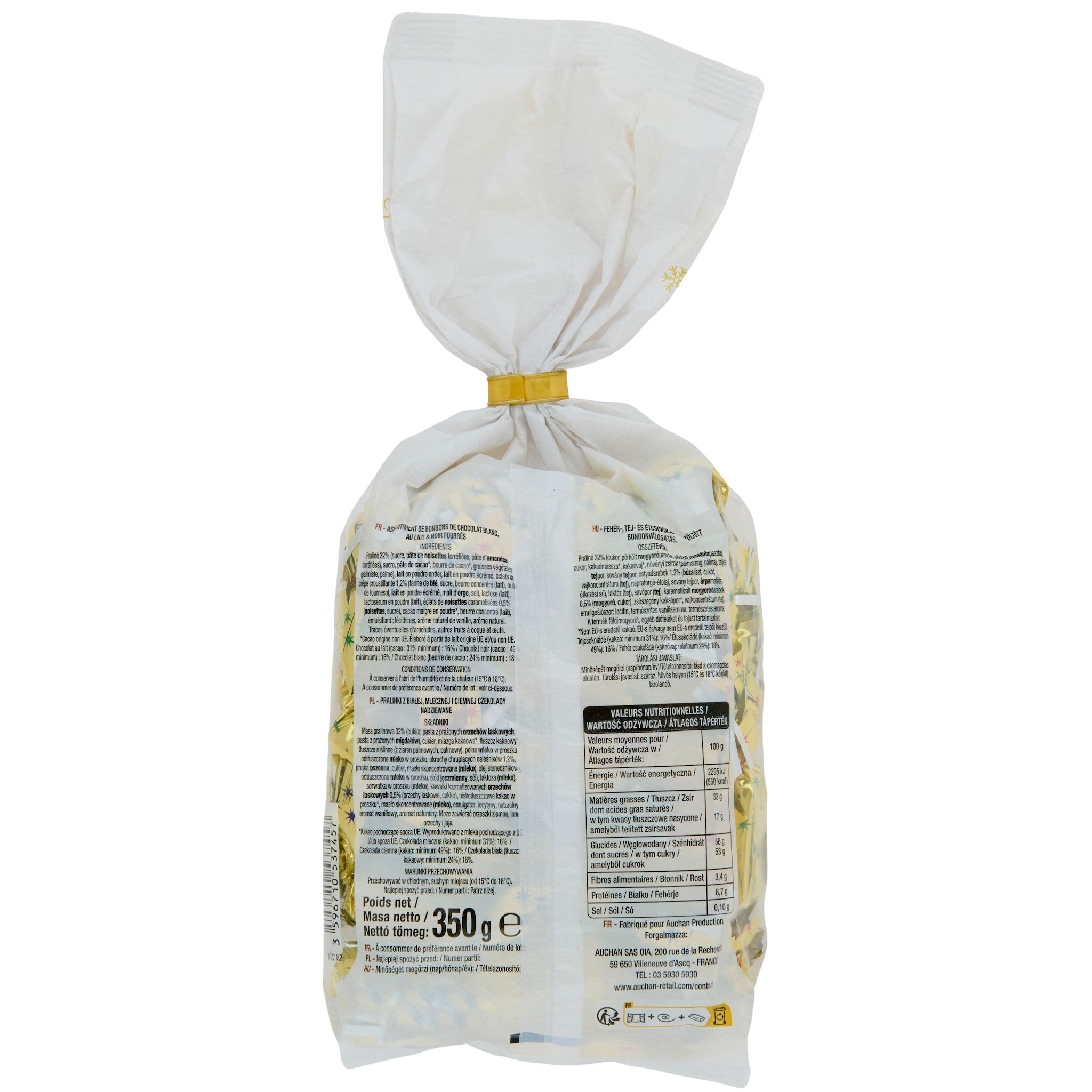 Voir la diapositive 2 : VENDOME Les papillotes au chocolat au lait, noir et blanc 350g