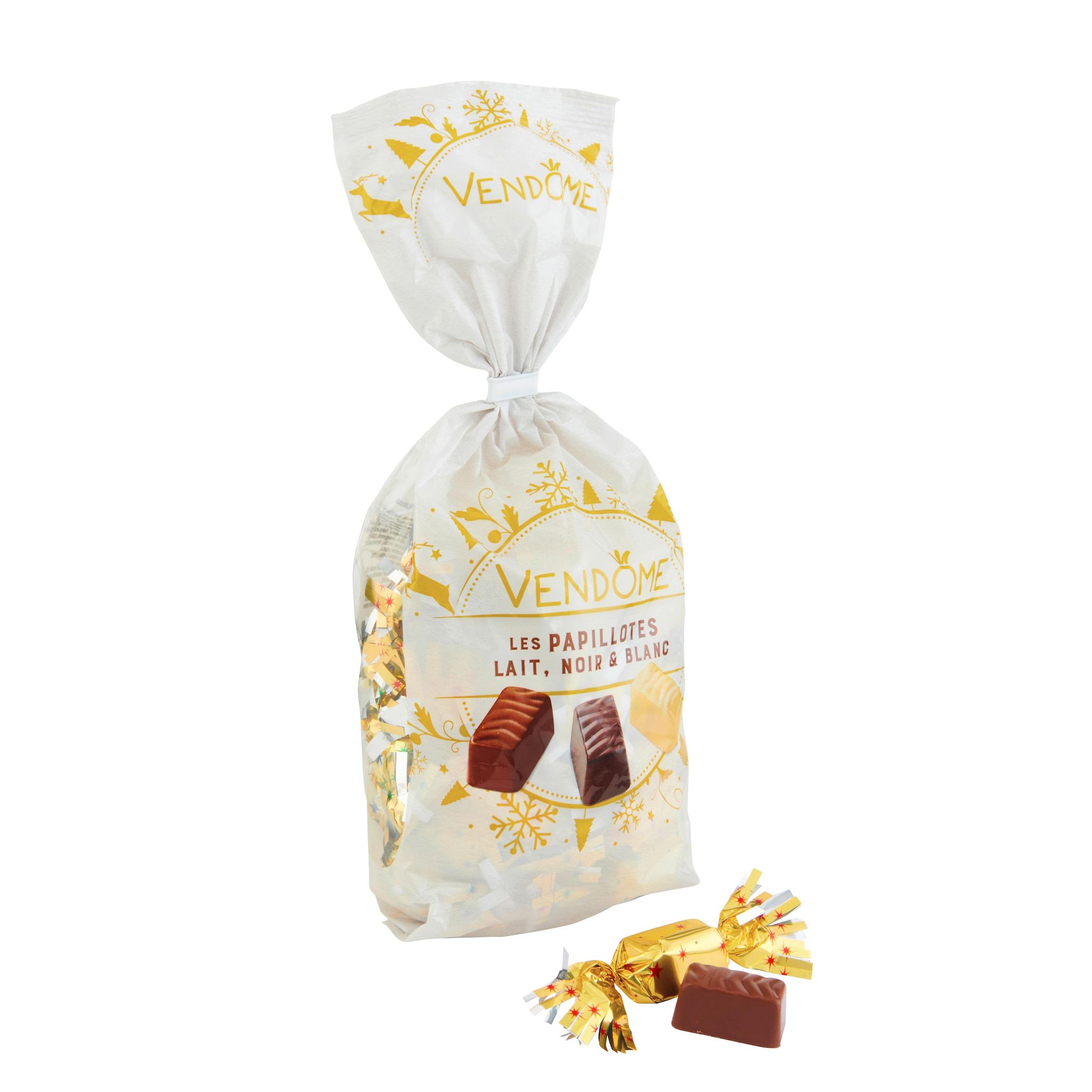 Voir la diapositive 3 : VENDOME Les papillotes au chocolat au lait, noir et blanc 350g
