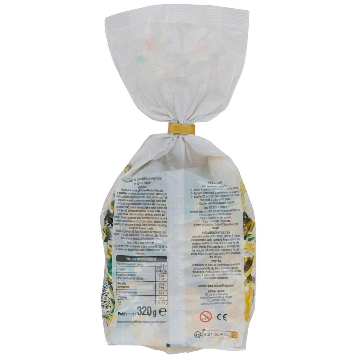 VENDOME Les papillotes au chocolat au lait et blanc fourrées 320g