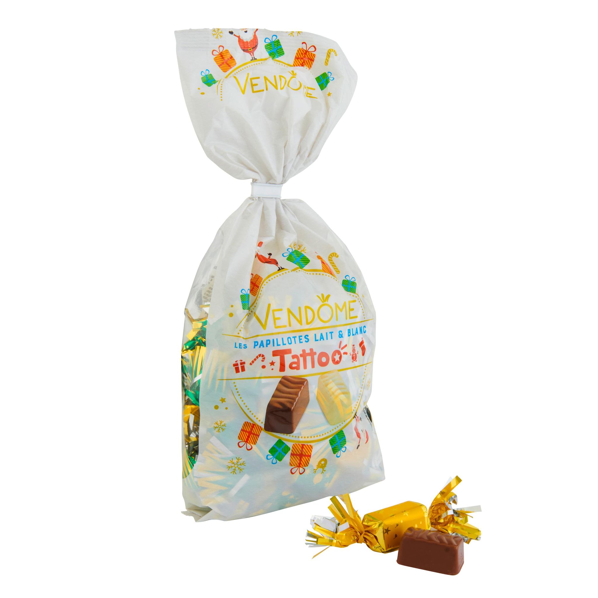 Voir la diapositive 4 : VENDOME Les papillotes au chocolat au lait et blanc fourrées 320g