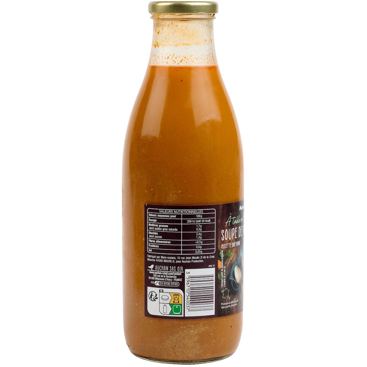 AUCHAN TERROIR Soupe de poissons recette bretonne 1l