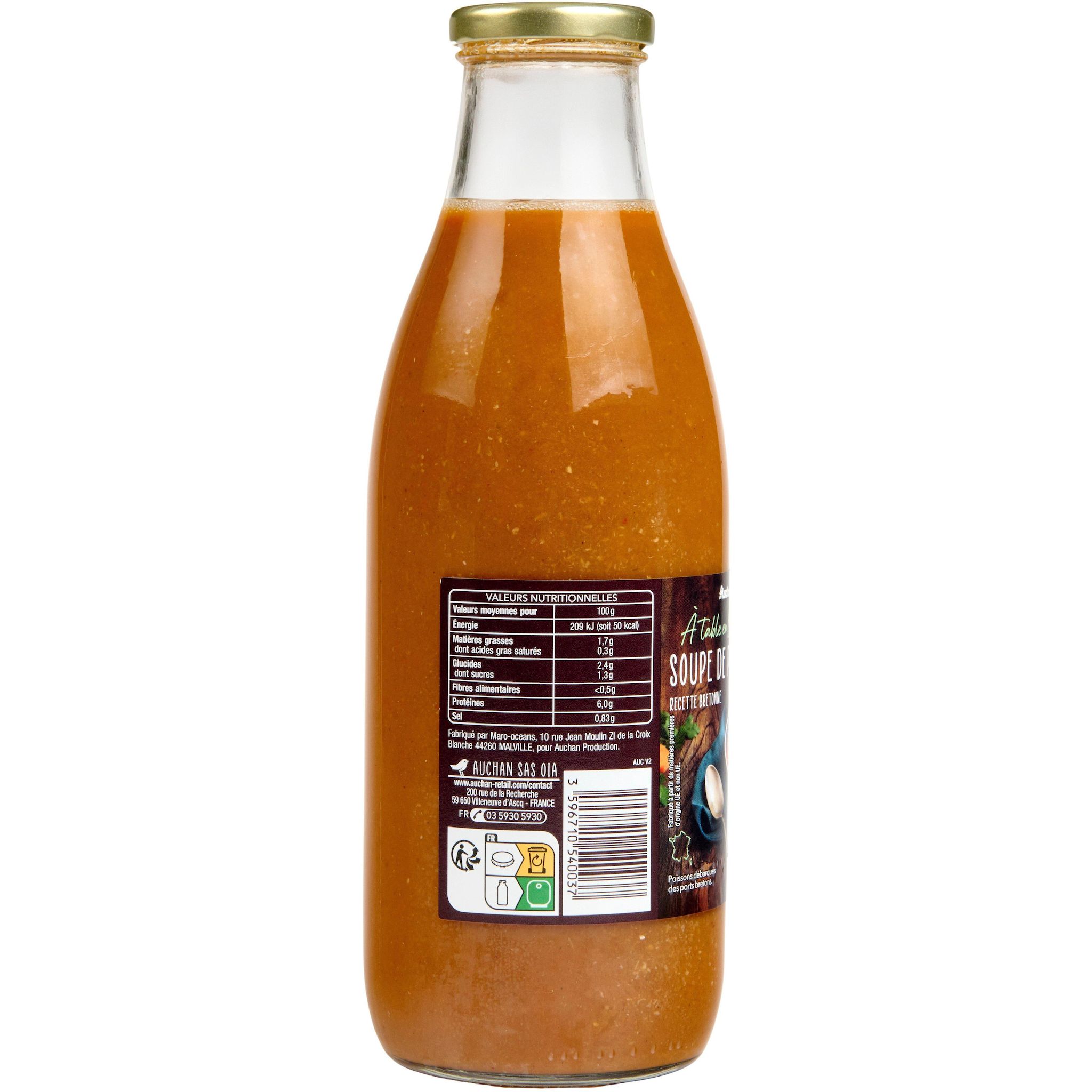 Voir la diapositive 4 : AUCHAN TERROIR Soupe de poissons recette bretonne 1l