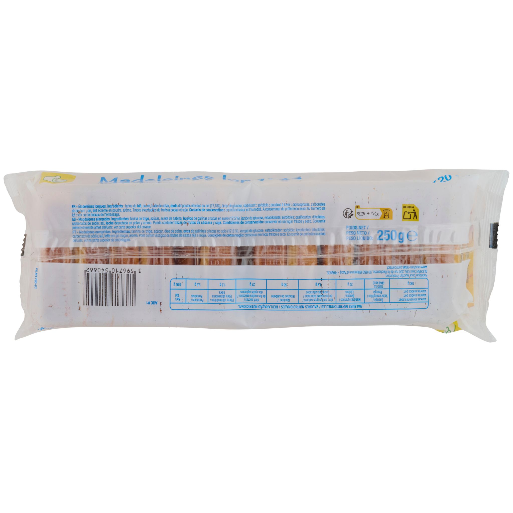 Voir la diapositive 2 : POUCE Madeleines longues environs 20 madeleines 250g