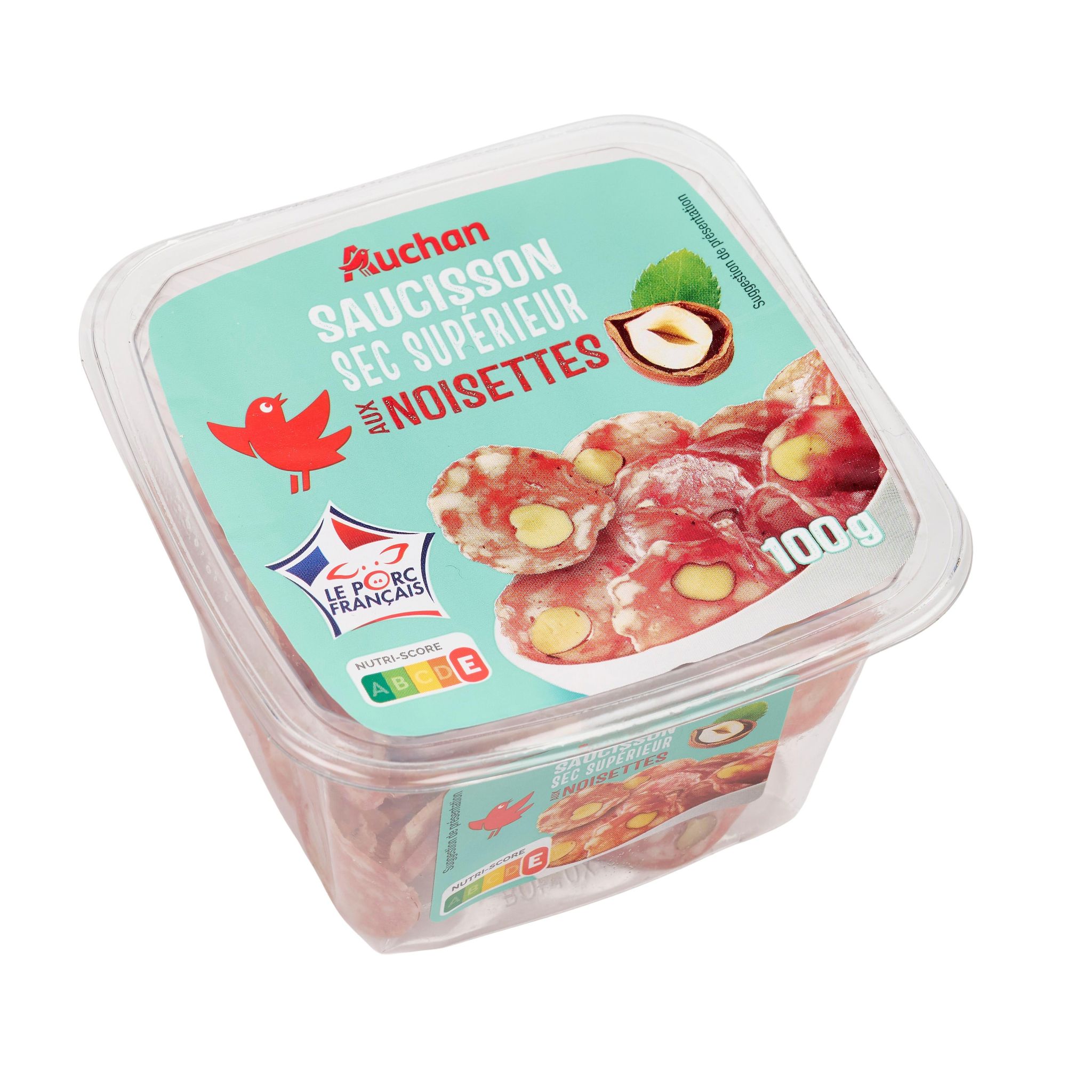 Voir la diapositive 5 : AUCHAN Saucisson sec supérieur aux noisettes bol 100g
