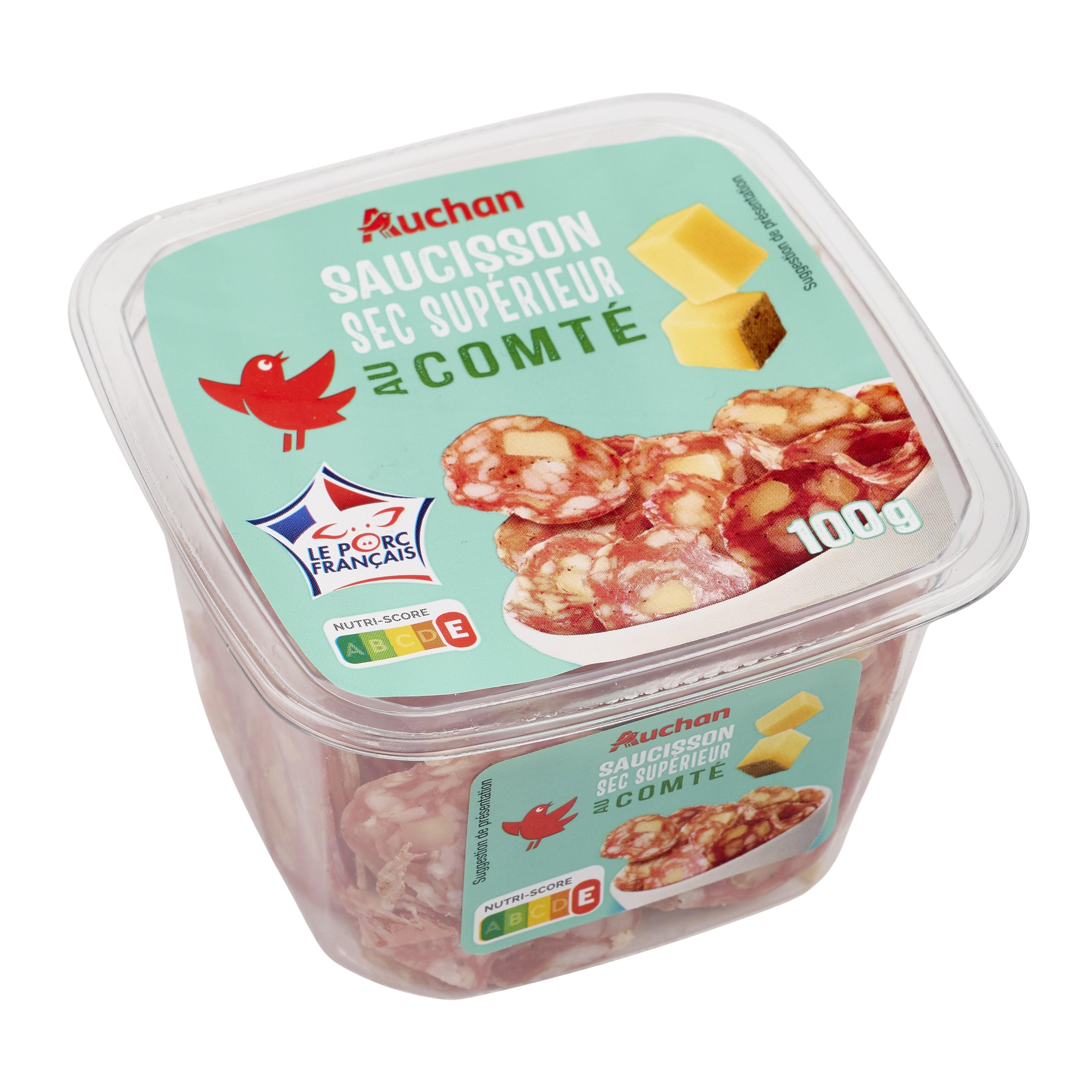 Voir la diapositive 3 : AUCHAN Saucisson sec supérieur au comté bol 100g