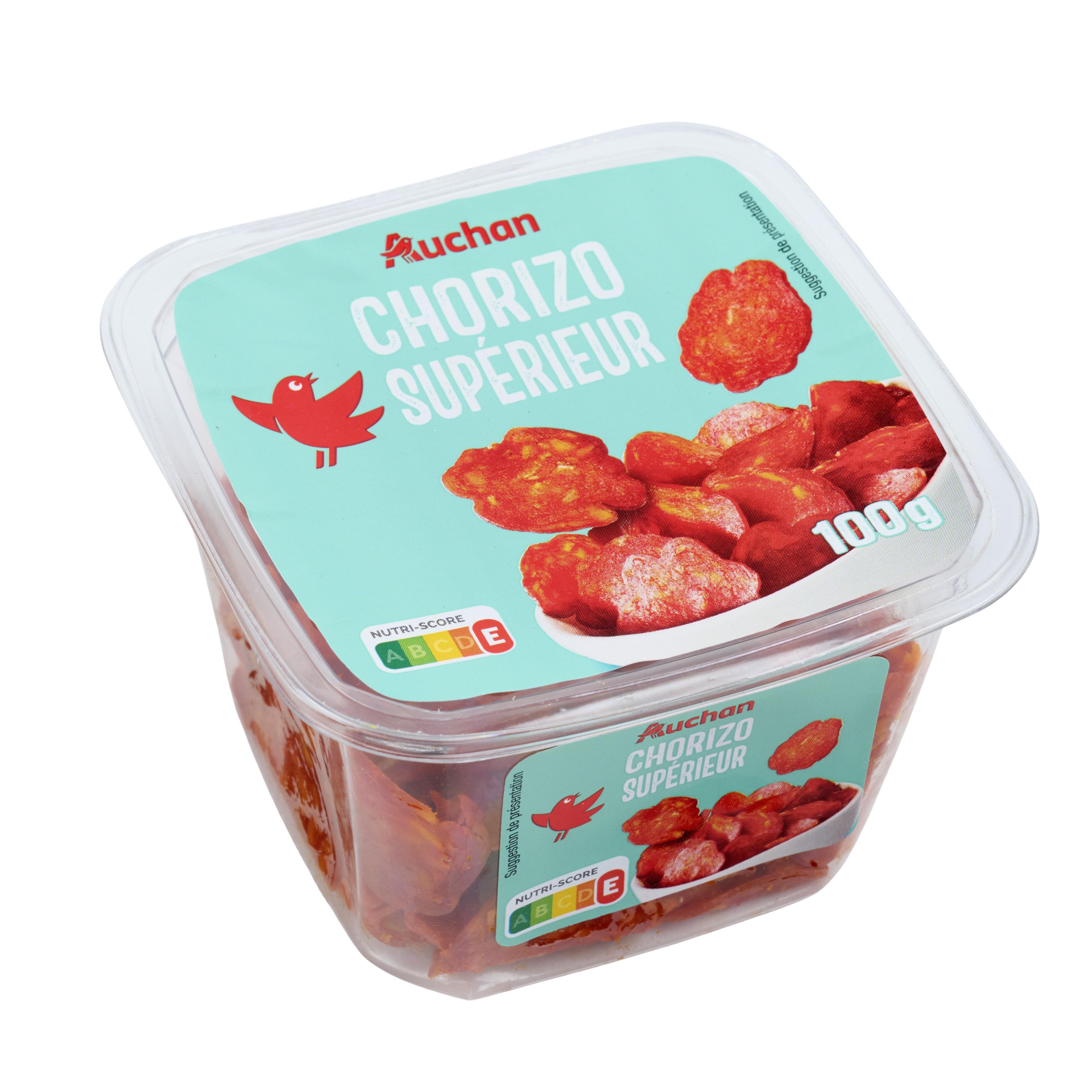 Voir la diapositive 2 : AUCHAN Chorizo supérieur bol 100g