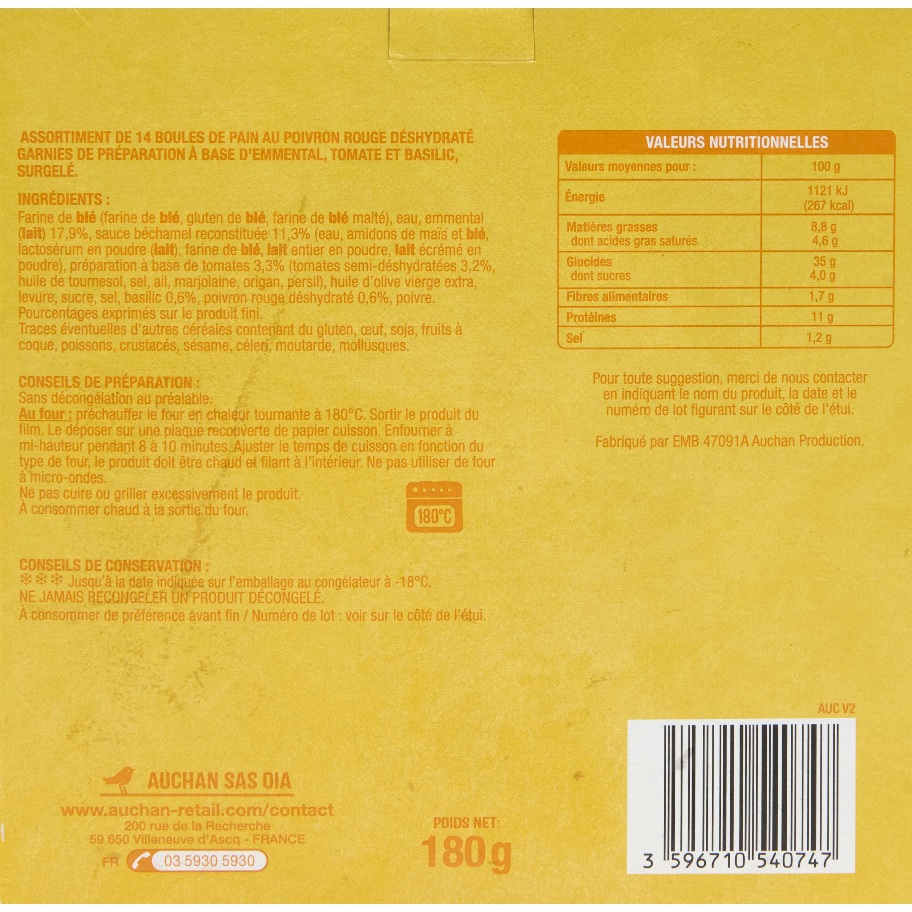 Voir la diapositive 2 : AUCHAN Cheesy bomb emmental 180g