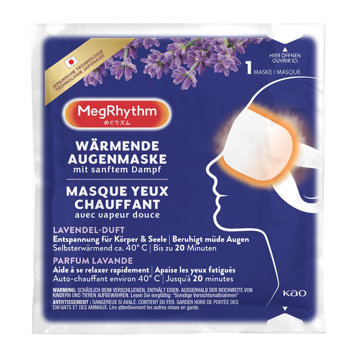 MEGRHYTHM Masque yeux chauffant parfum lavande 1 pièce