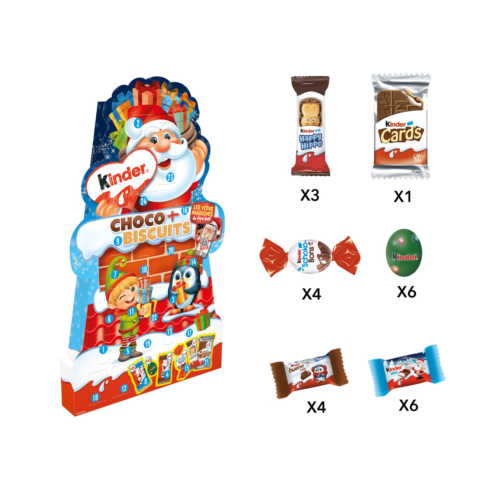 KINDER Calendrier de l'Avent chocolats et biscuits 198g