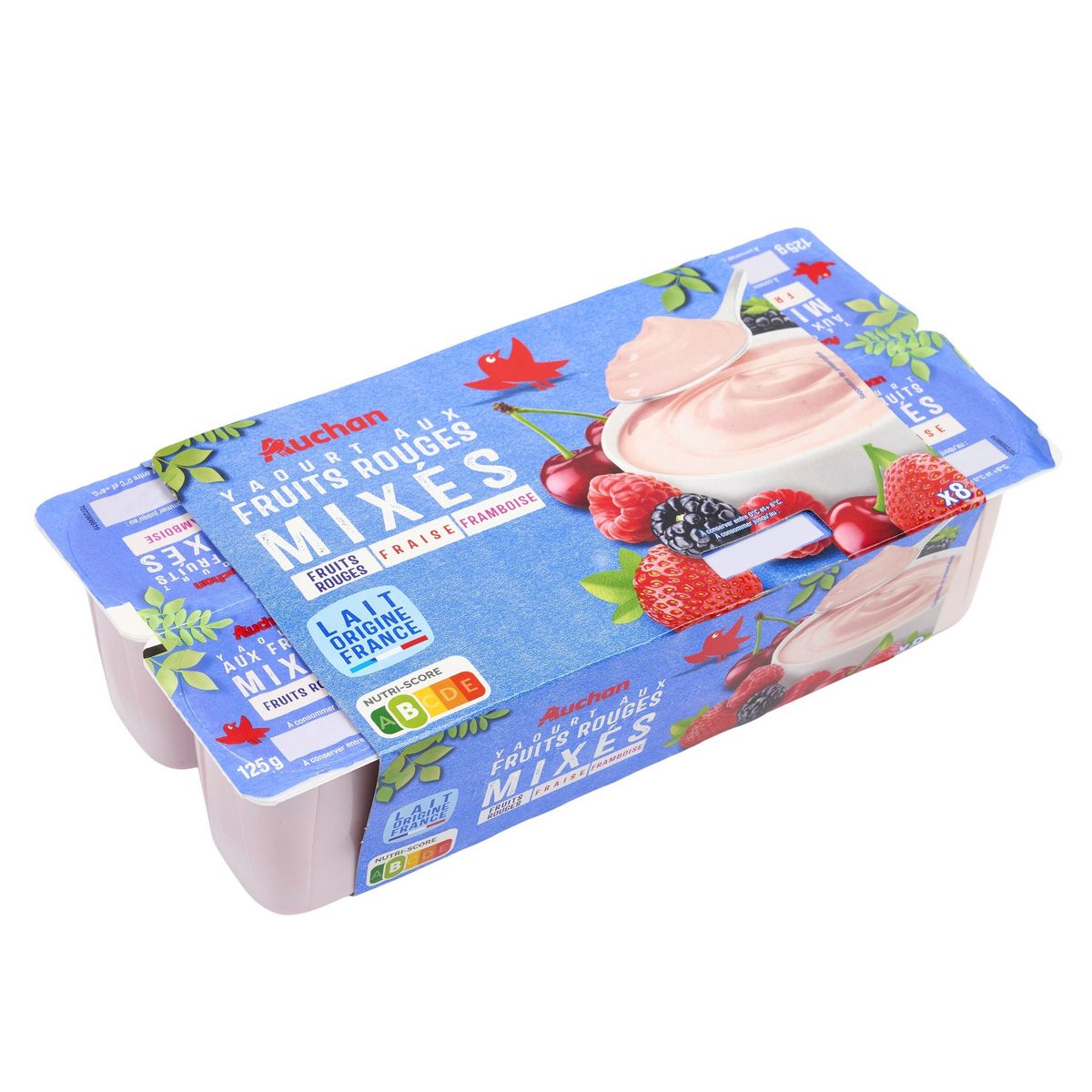 AUCHAN Yaourt aux fruits mixés fruits rouges fraise framboise 8x125g