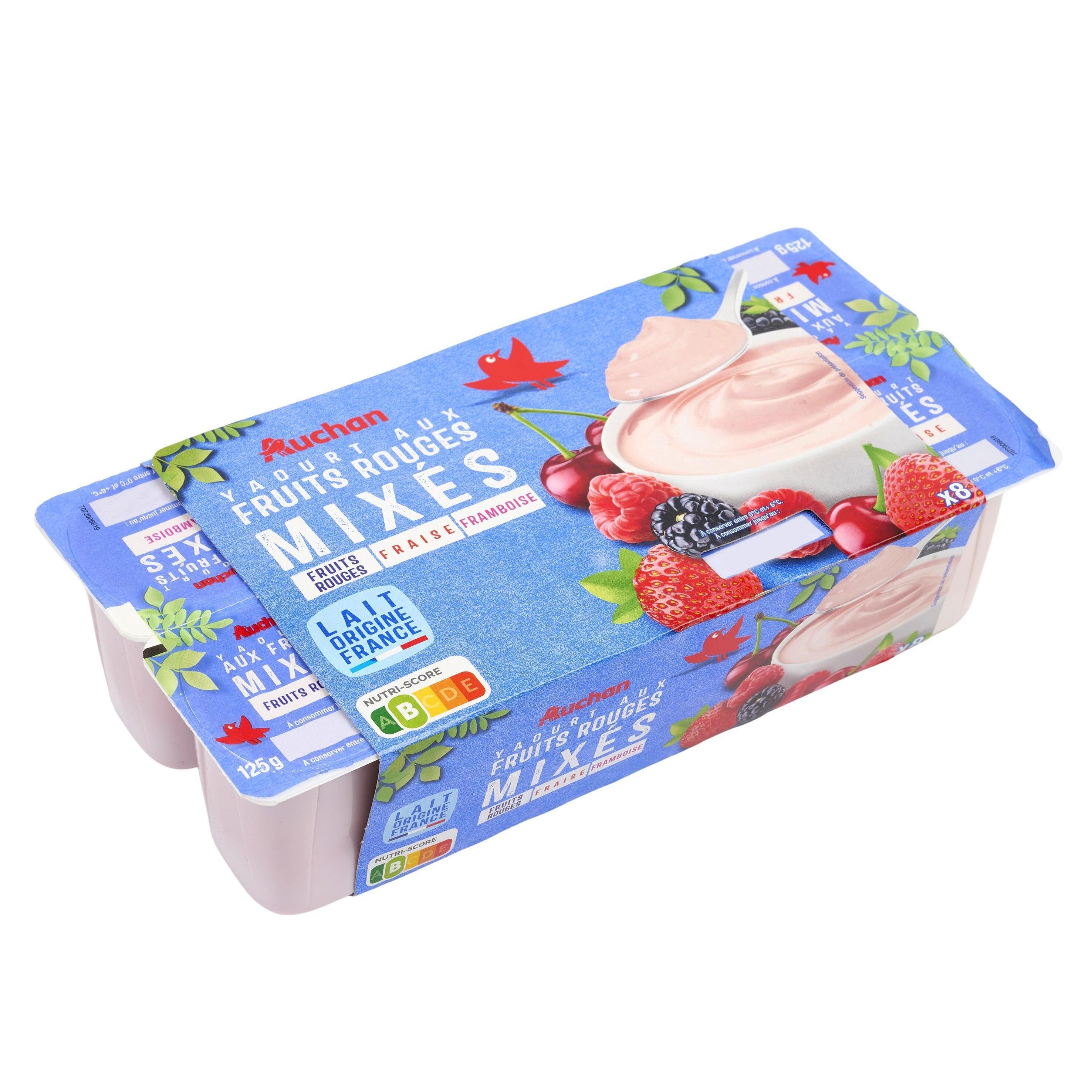 Voir la diapositive 4 : AUCHAN Yaourt aux fruits mixés fruits rouges fraise framboise 8x125g