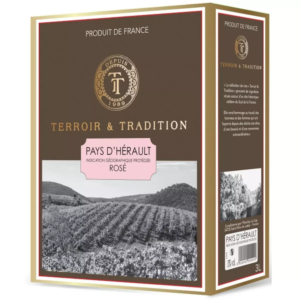 IGP Pays d'Hérault Terroir et tradition rosé bib 3l