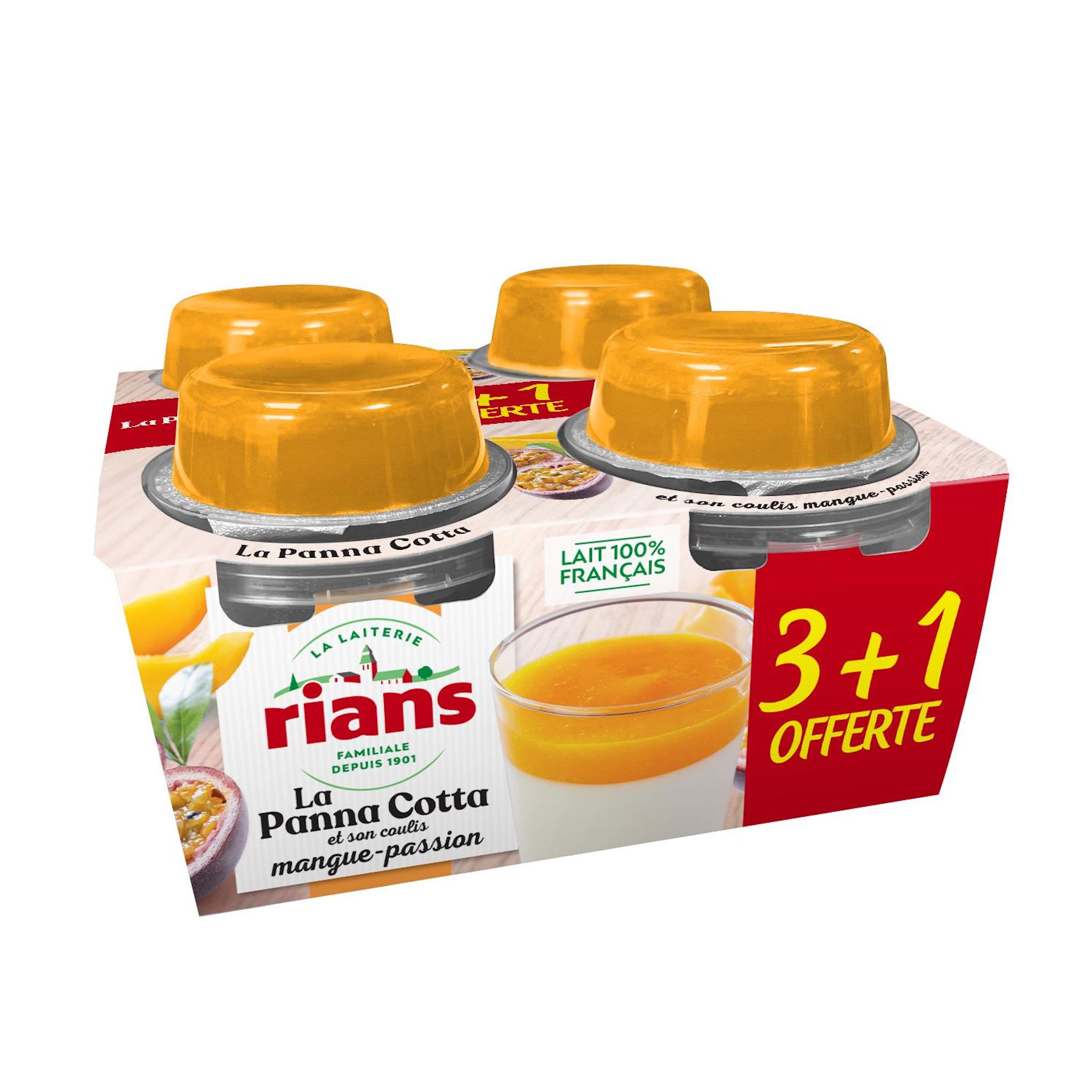 RIANS Panna cotta coulis mangue passion 3+1 offert 4x120g