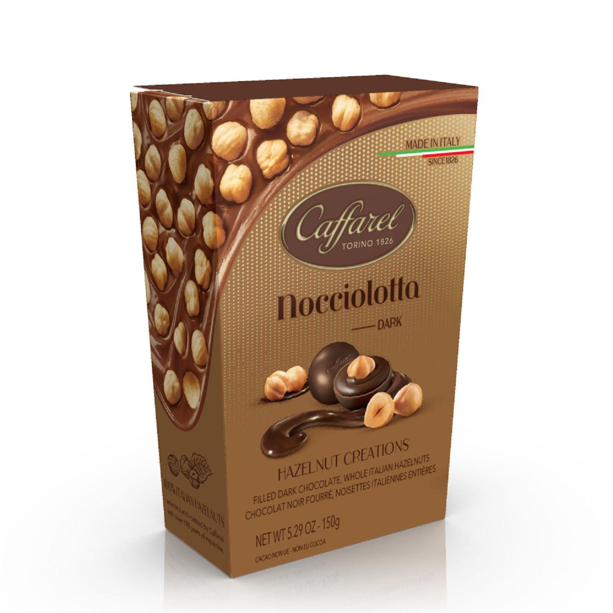 CAFFAREL Bonbons de chocolat noir fourré nocciolotta et noisettes 150g