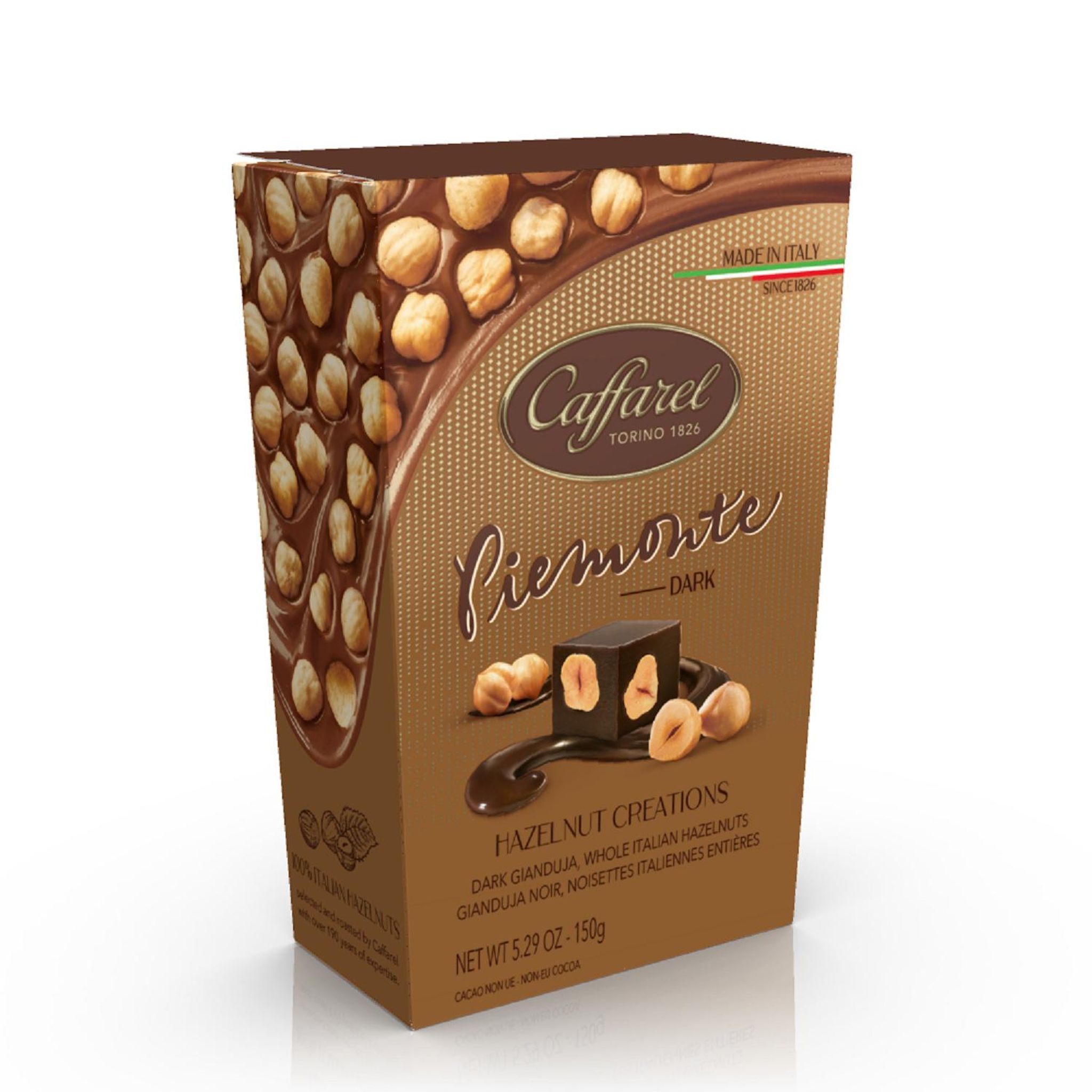 CAFFAREL Bonbons piemonte au chocolat noir gianduja et noisettes 150g