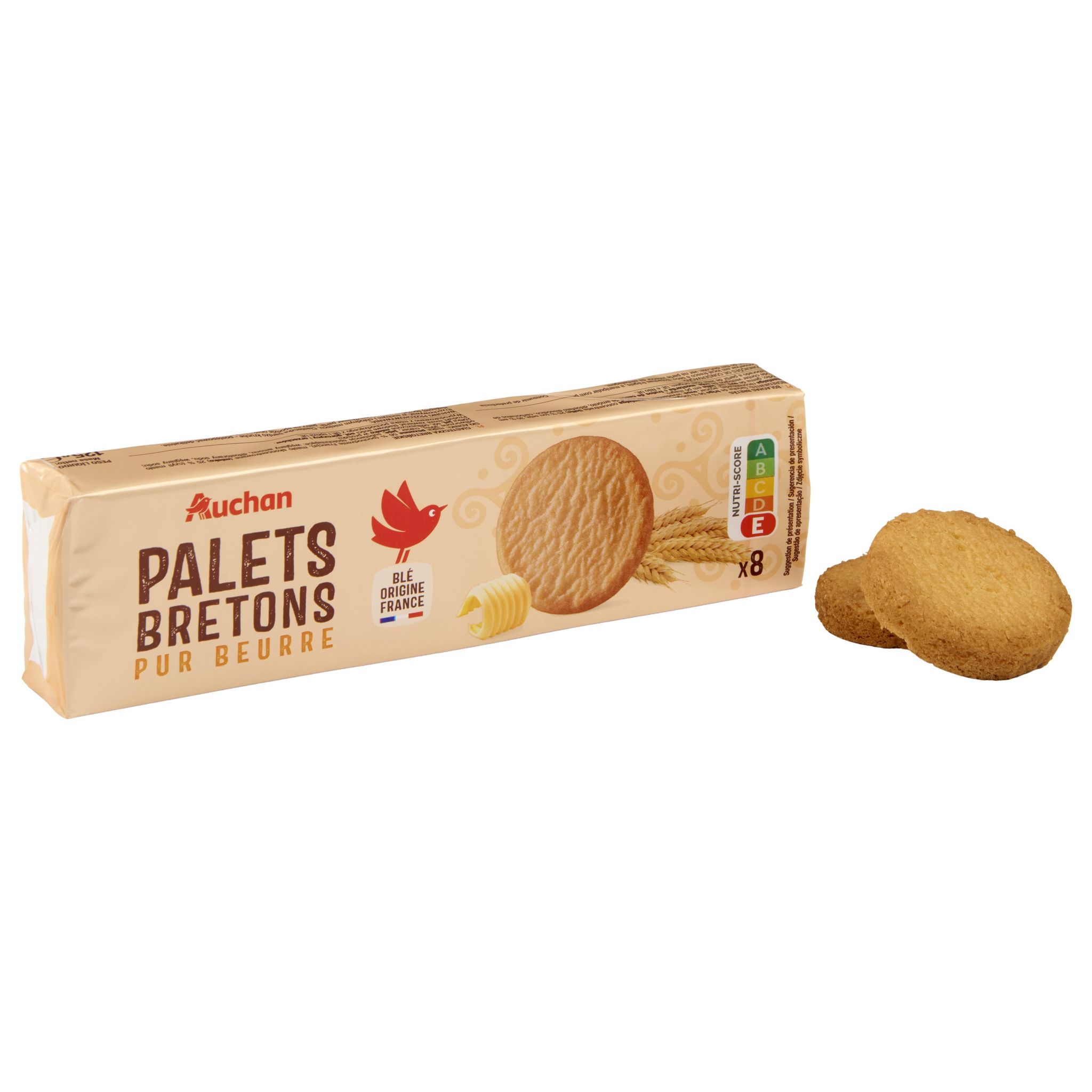 Voir la diapositive 4 : AUCHAN Palets bretons pur beurre 8 biscuits 125g