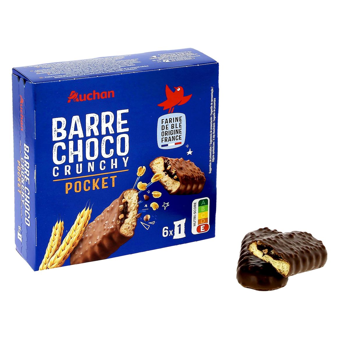 AUCHAN Barre choco crunchy 6 barres 162g