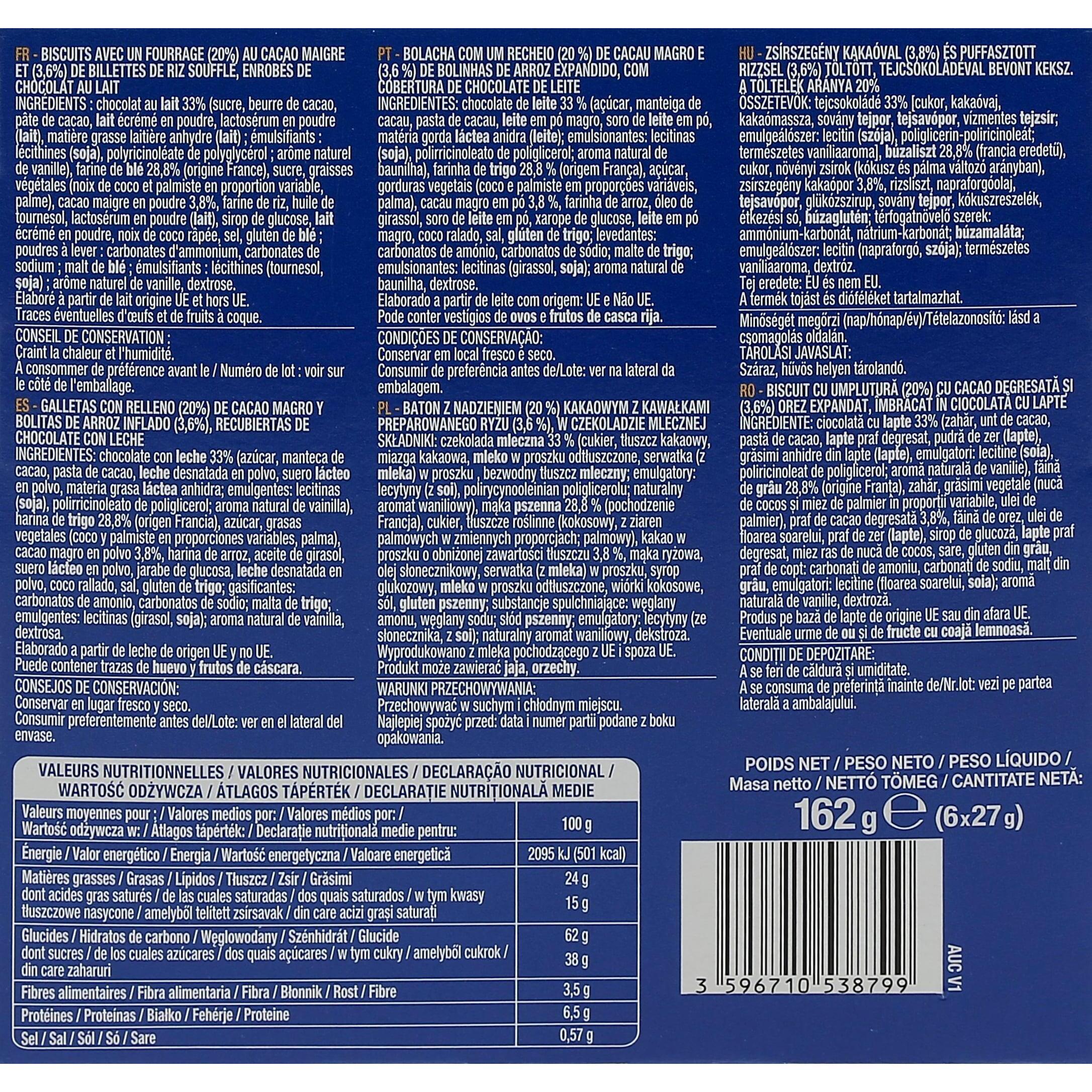 Voir la diapositive 3 : AUCHAN Barre choco crunchy 6 barres 162g