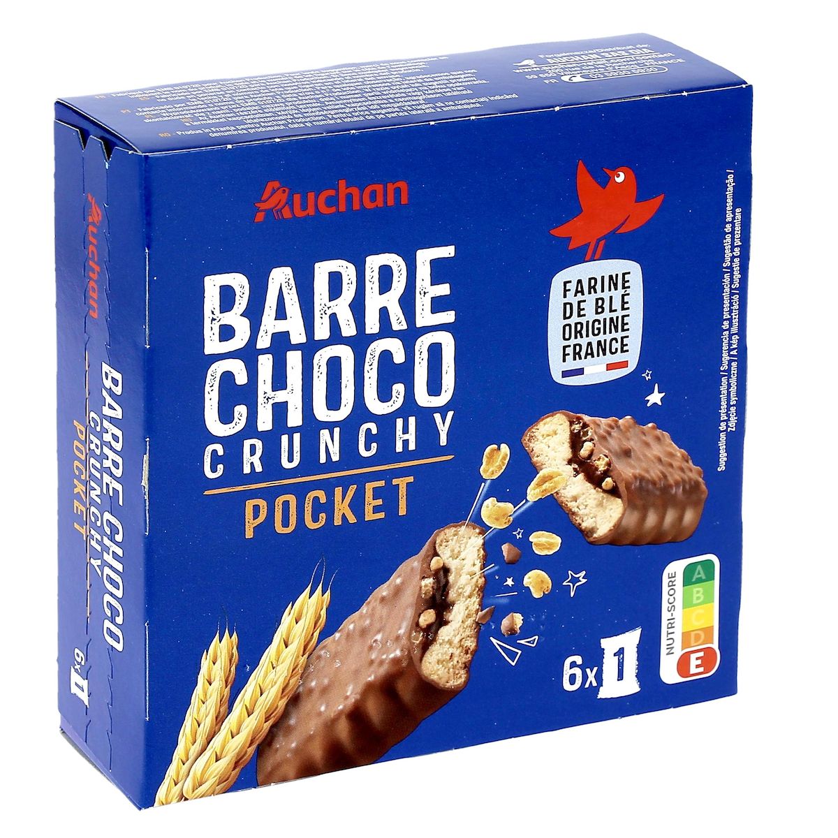 AUCHAN Barre choco crunchy 6 barres 162g