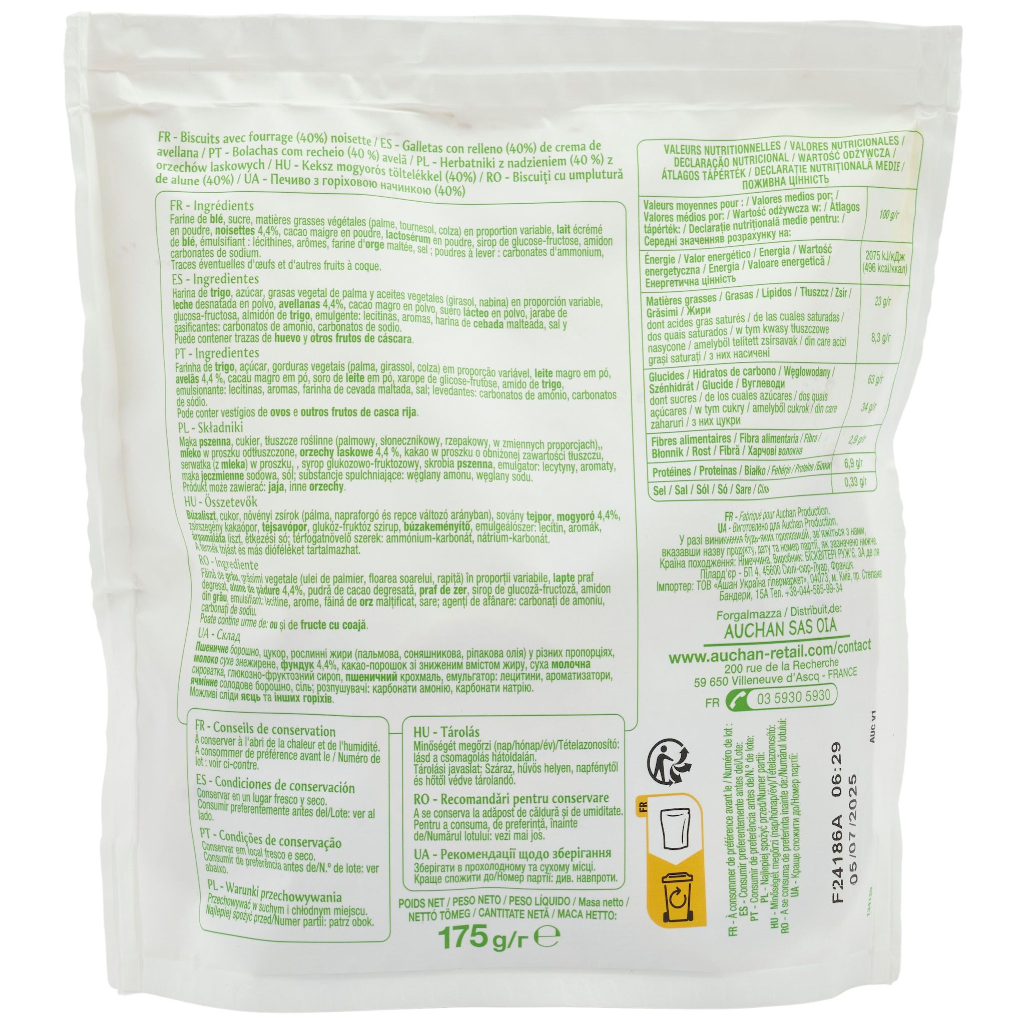 Voir la diapositive 2 : POUCE Biscuits fourrés cacao noisette 175g