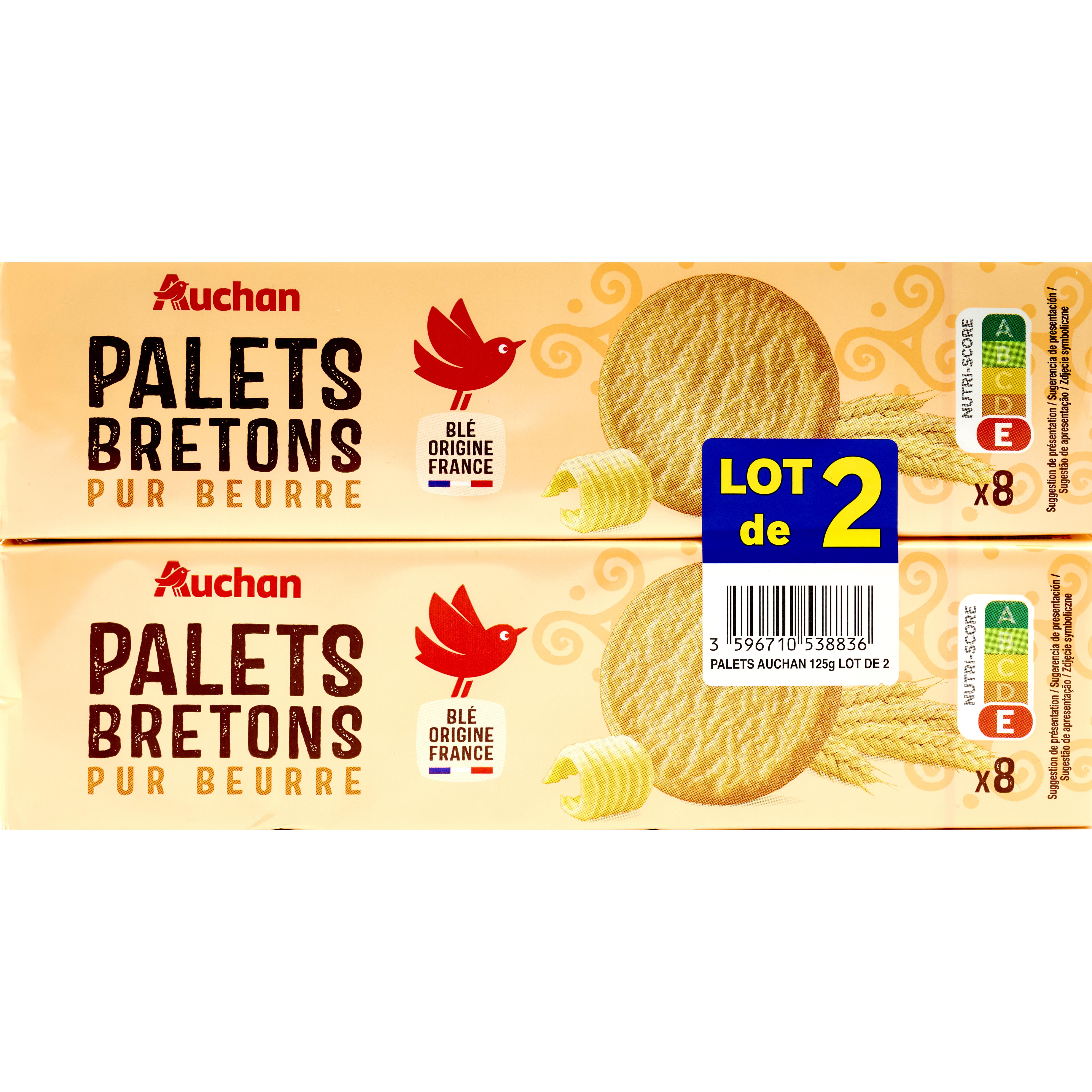 Voir la diapositive 2 : AUCHAN Palets bretons pur beurre 2x125g