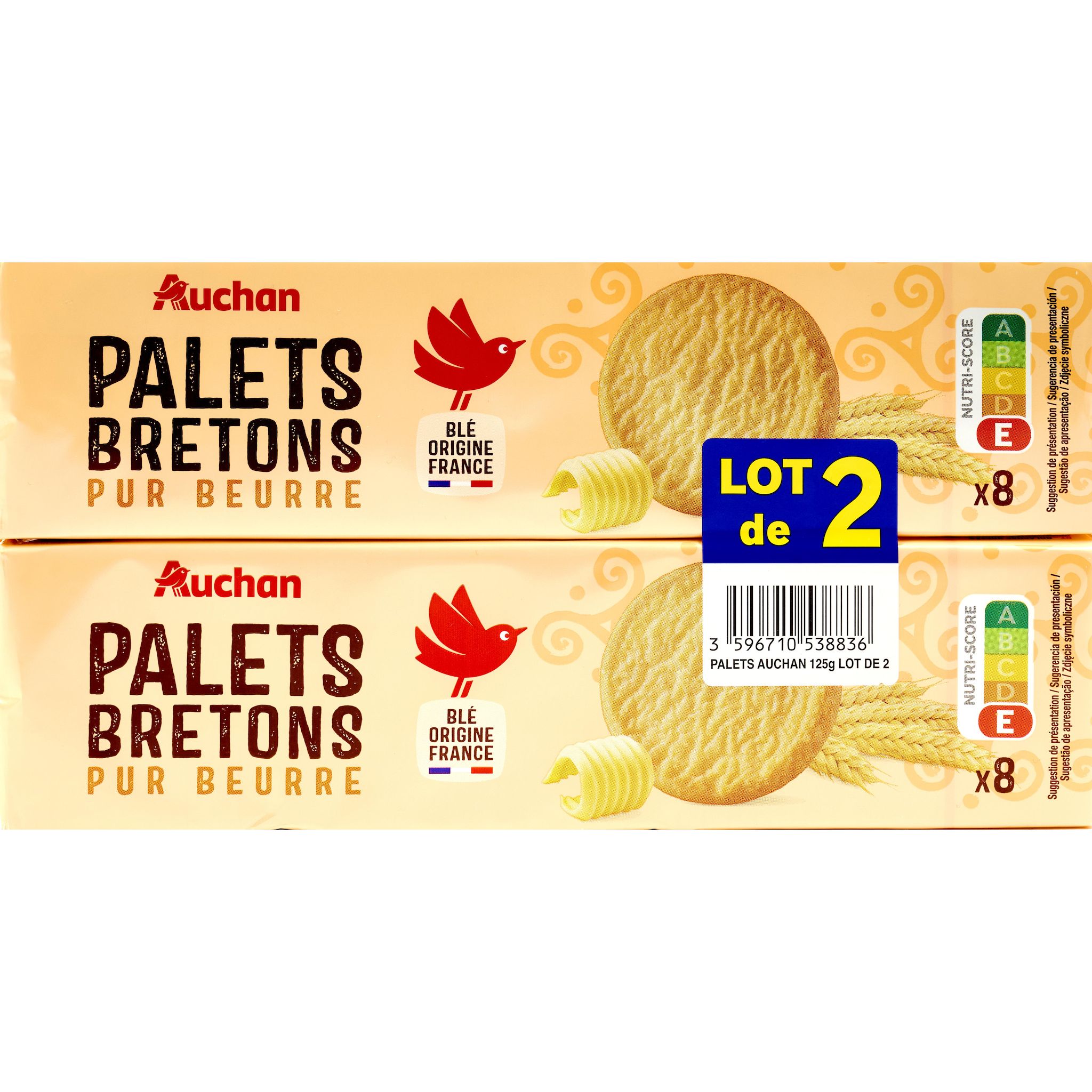 Voir la diapositive 2 : AUCHAN Palets bretons pur beurre 2x125g