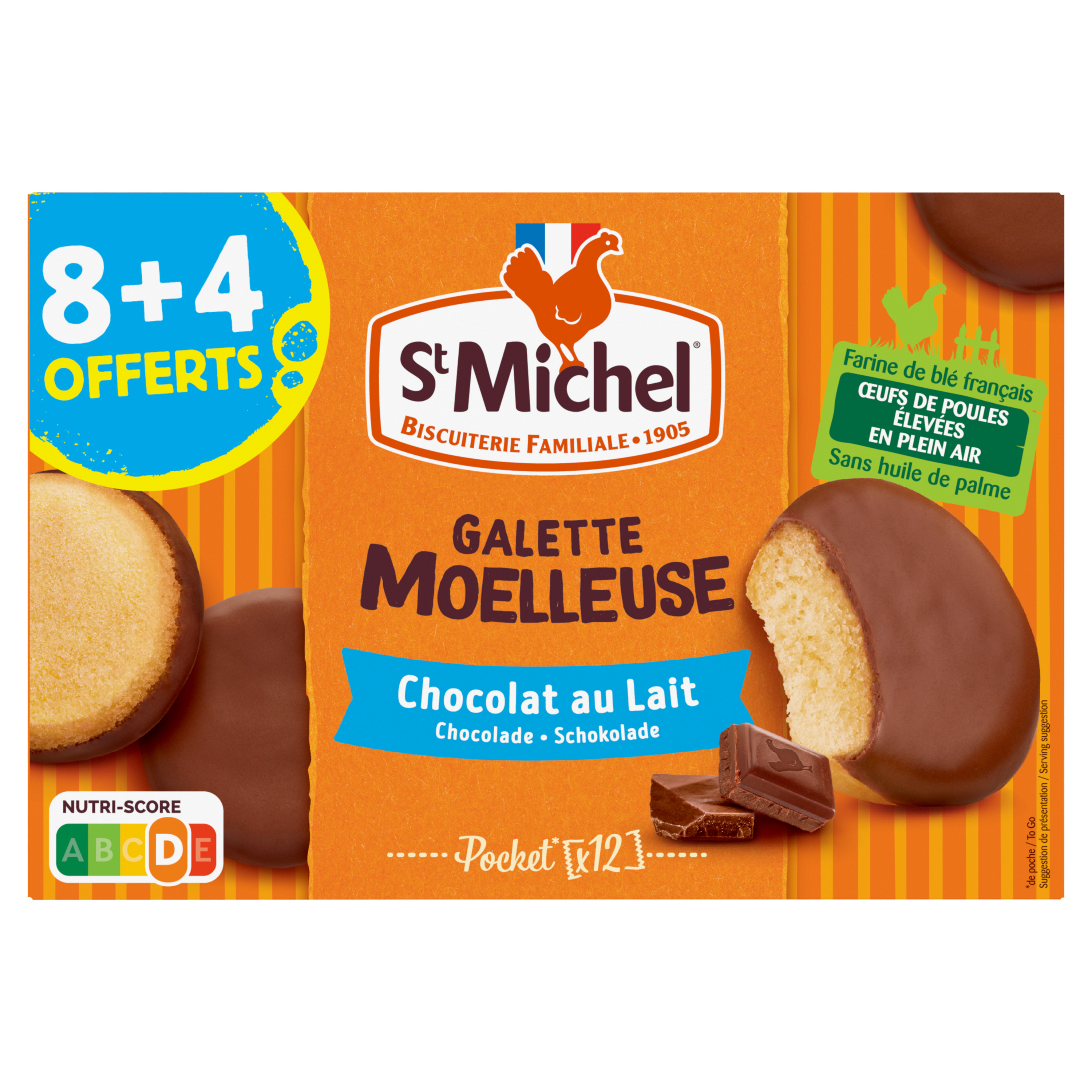 ST MICHEL Galettes moelleuses nappées au chocolat au lait 8 sachets +4 offerts 360g