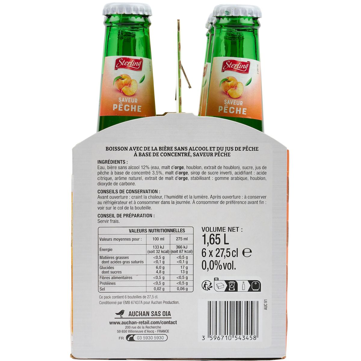 STERLING Boisson aromatisée à base de bière sans alcool saveur pêche 6x27.5cl