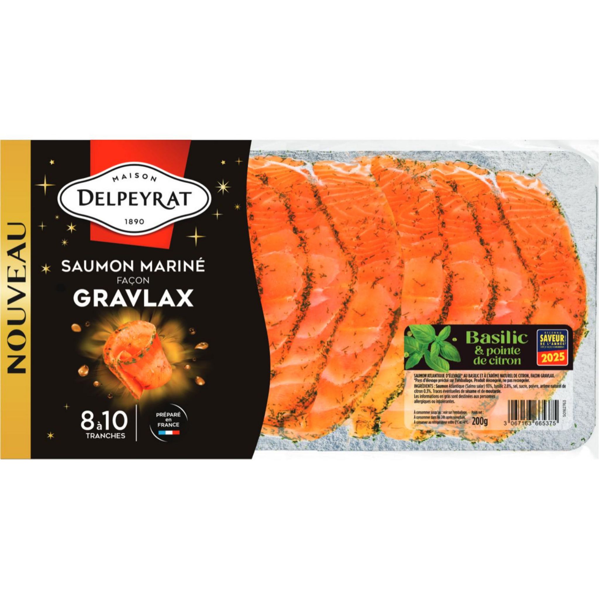 DELPEYRAT Saumon mariné façon gravlax basilic et pointe de citron 8/10 tranches 200g