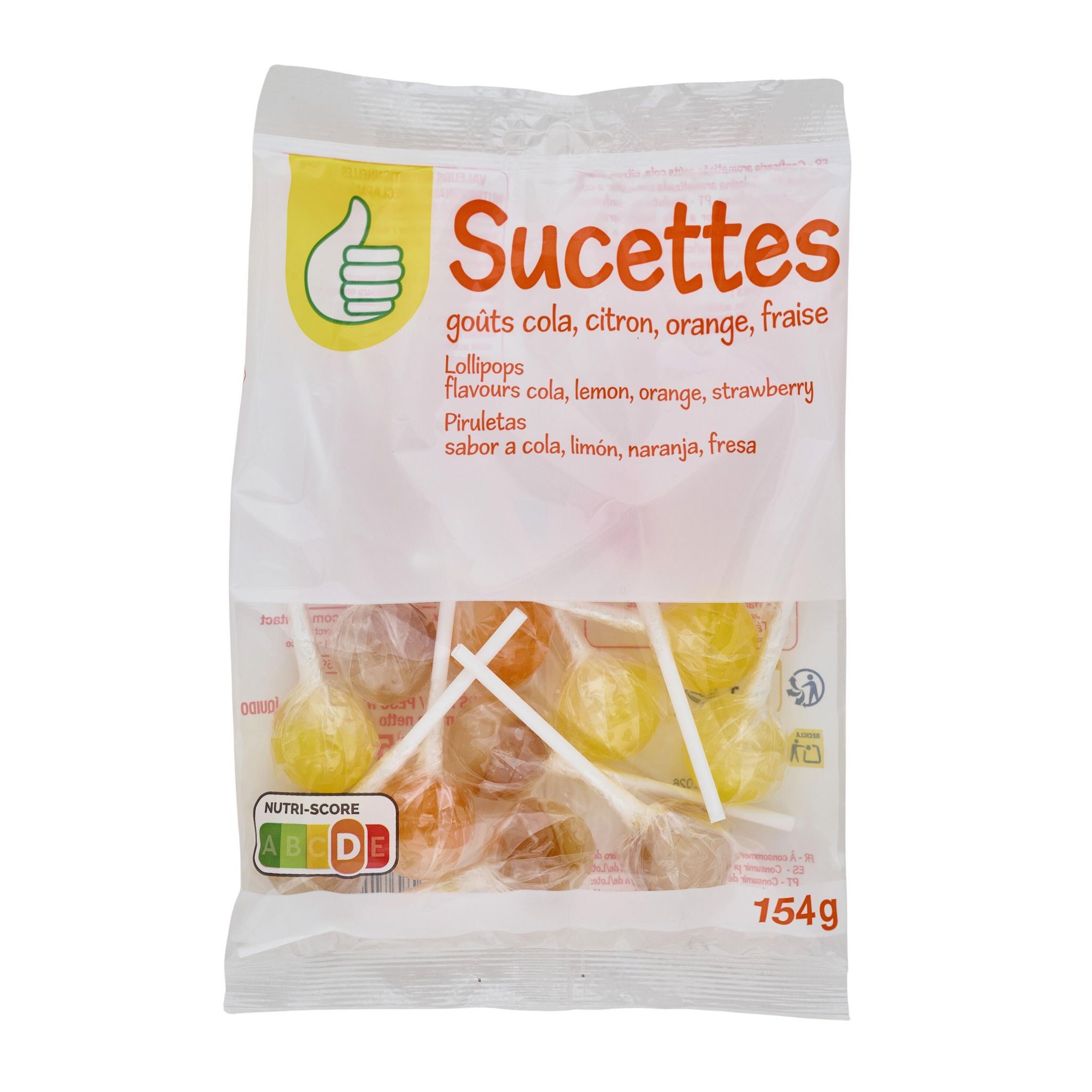 Voir la diapositive 3 : POUCE Sucettes goûts cola citron orange et fraise 154g