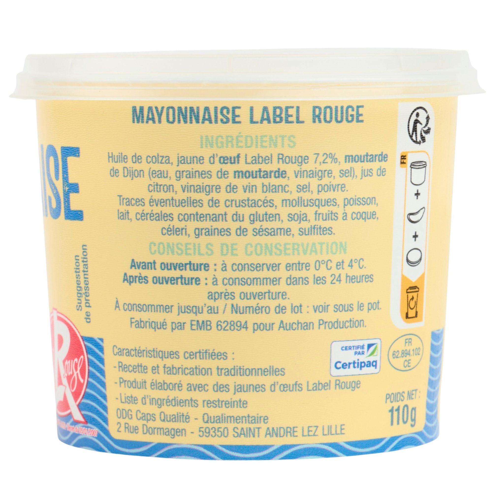 Voir la diapositive 2 : AUCHAN Mayonnaise label Rouge 110g
