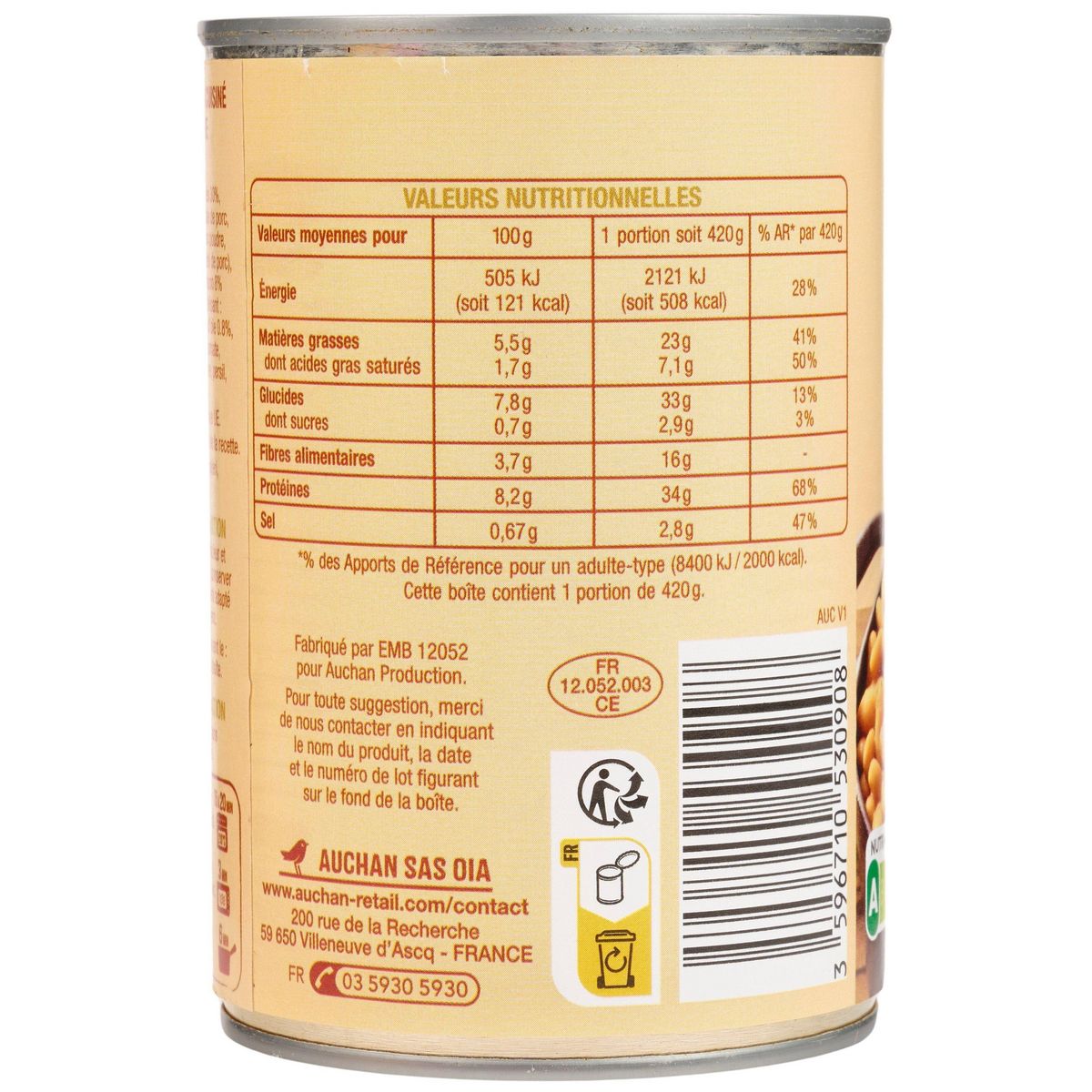 AUCHAN Cassoulet Toulousain cuisiné à la graisse d'oie 420g