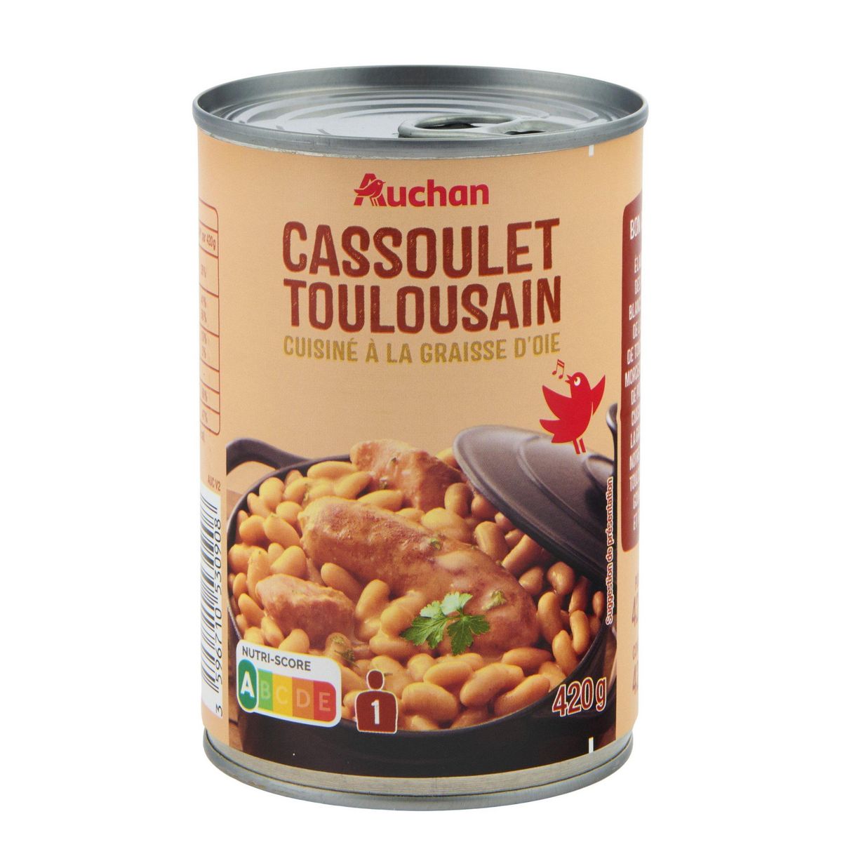 AUCHAN Cassoulet Toulousain cuisiné à la graisse d'oie 420g