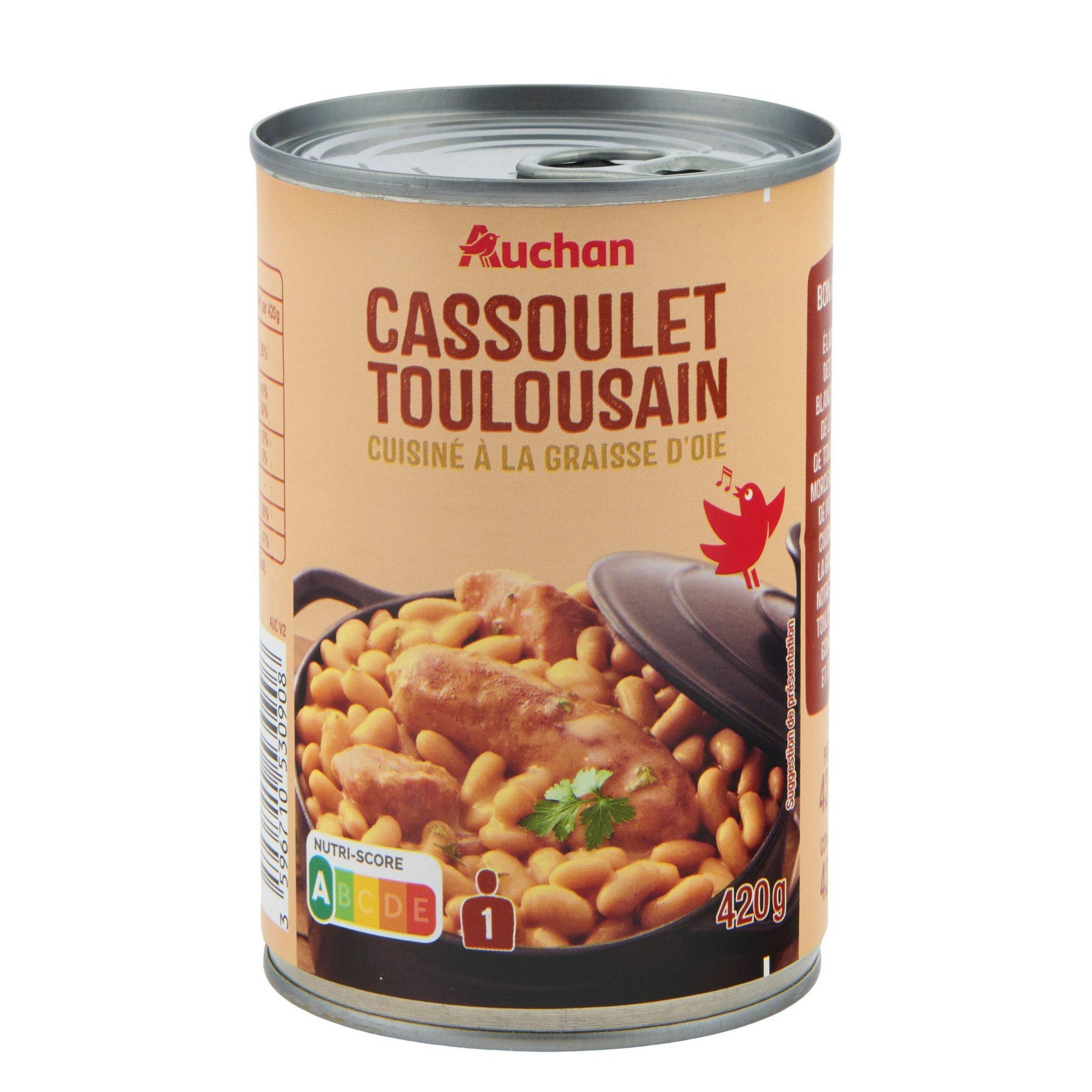 Voir la diapositive 5 : AUCHAN Cassoulet Toulousain cuisiné à la graisse d'oie 420g