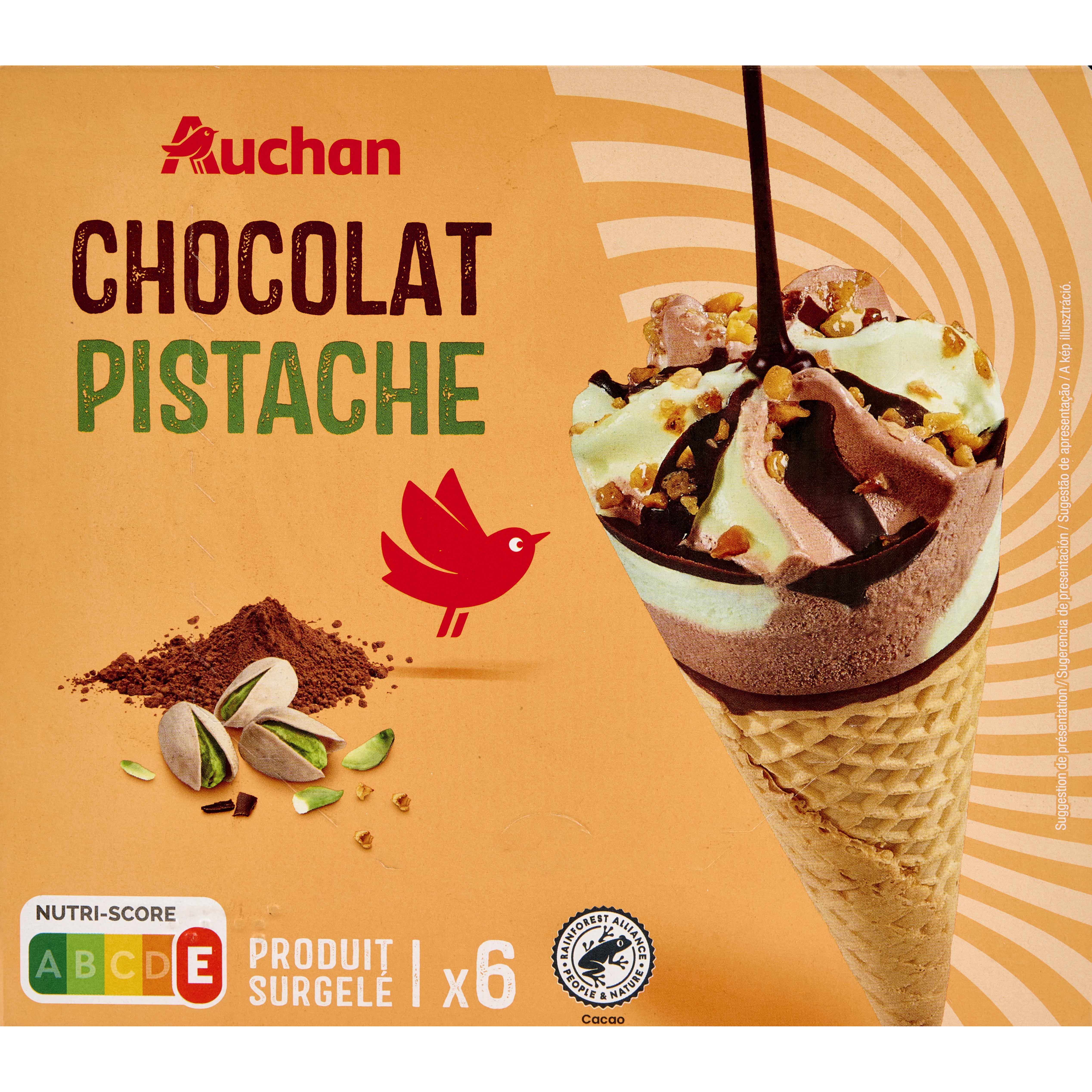 Voir la diapositive 4 : AUCHAN Cônes glacés chocolat pistache 6 pièces 430g