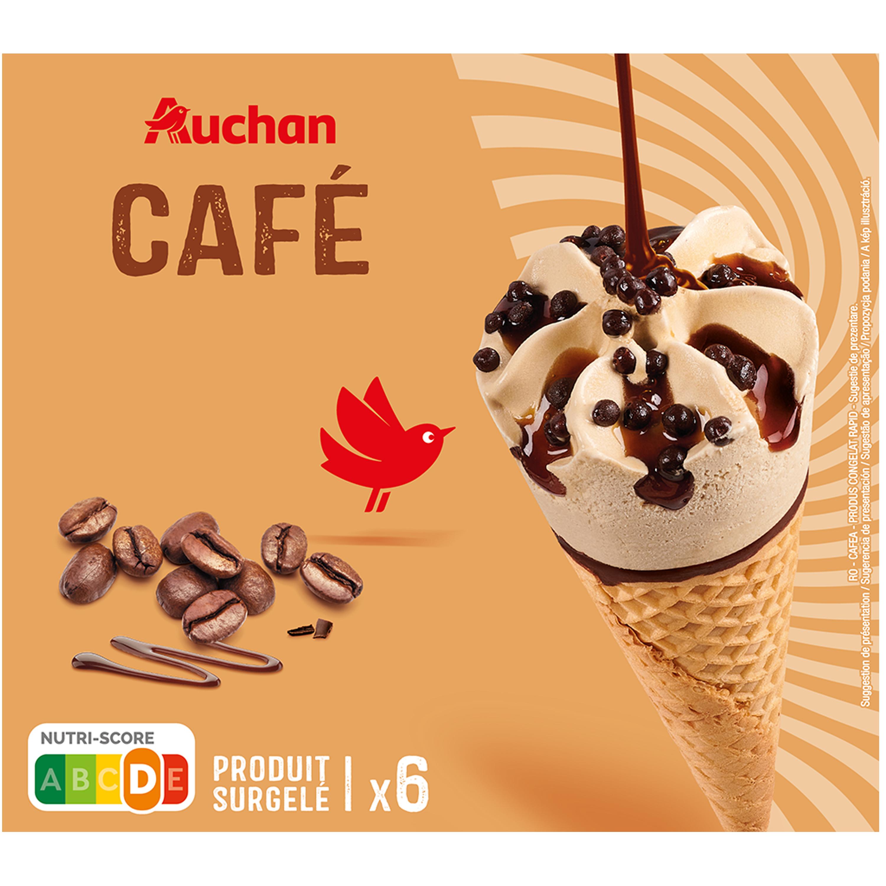 Voir la diapositive 2 : AUCHAN Cônes glacés café 6 pièces 424g