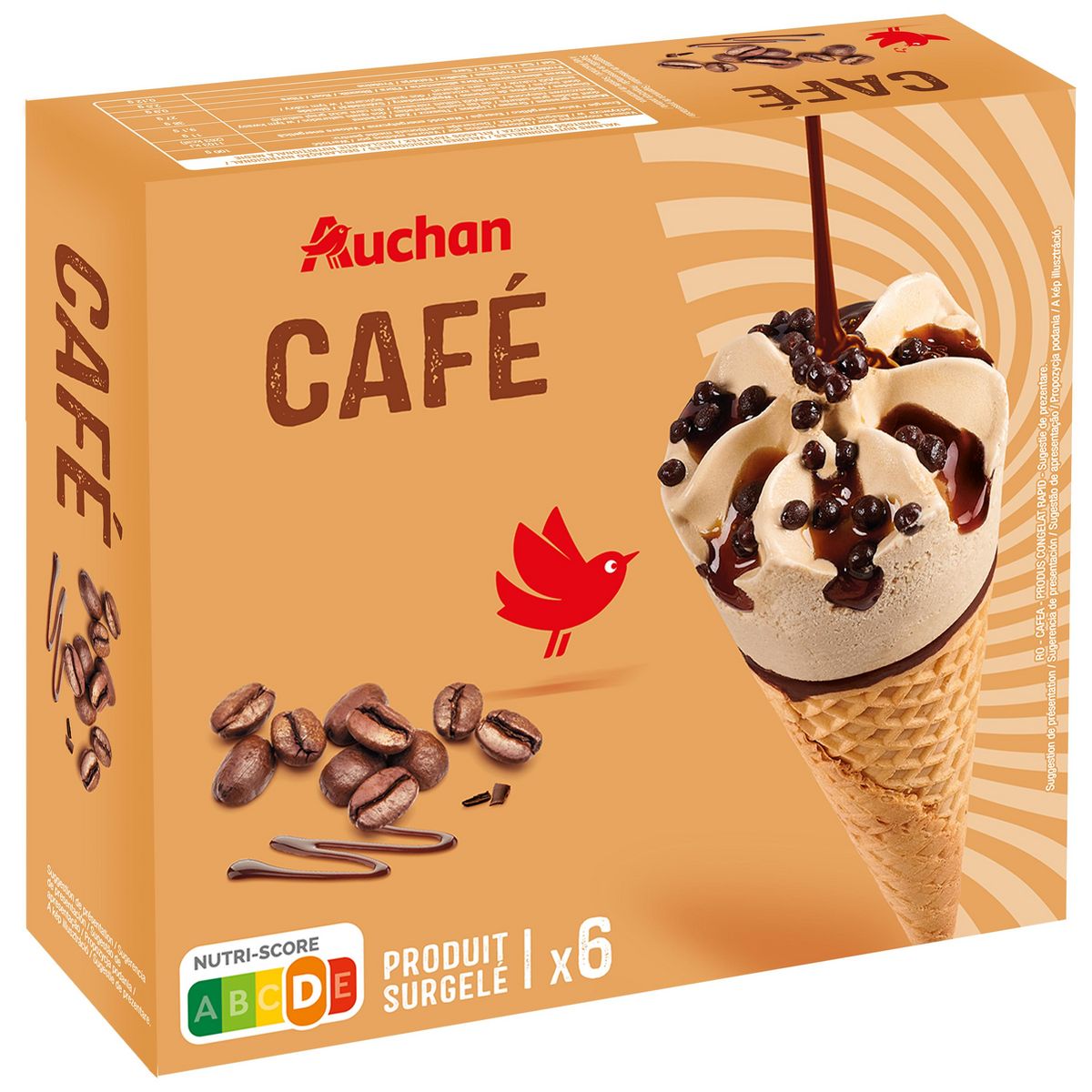 AUCHAN Cônes glacés café 6 pièces 424g