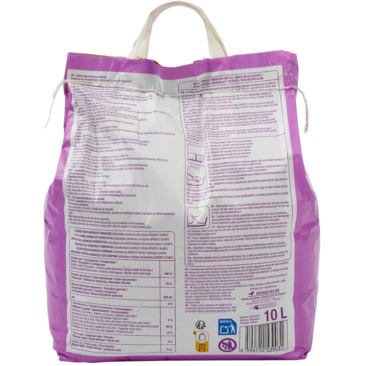 AUCHAN Litière absorbante parfumée pour chat 10l