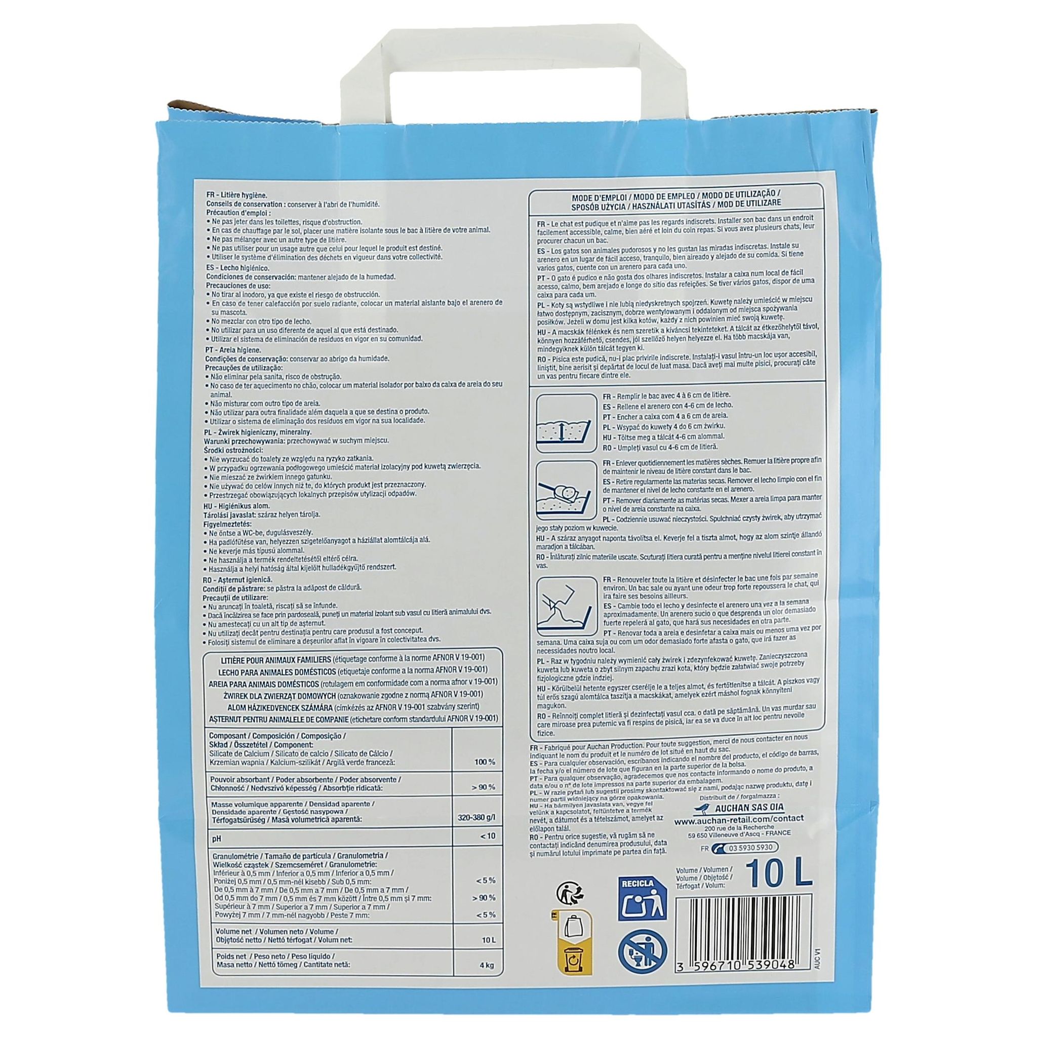 Voir la diapositive 3 : AUCHAN Litière absorbante légère pour chat 10l