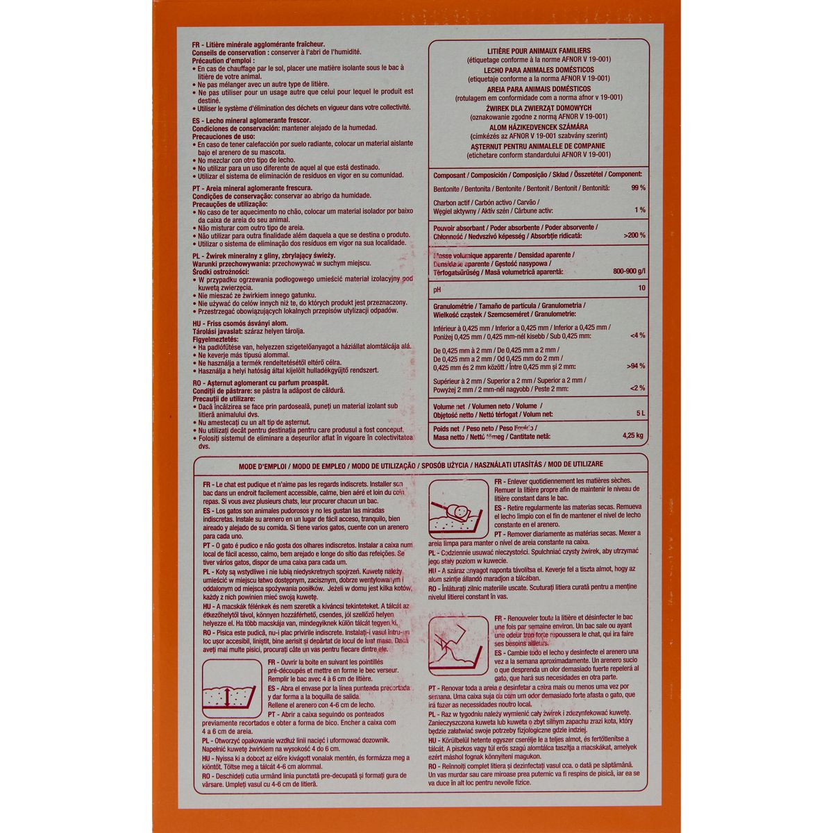 AUCHAN Litière agglomérante fraîcheur au charbon actif 5l