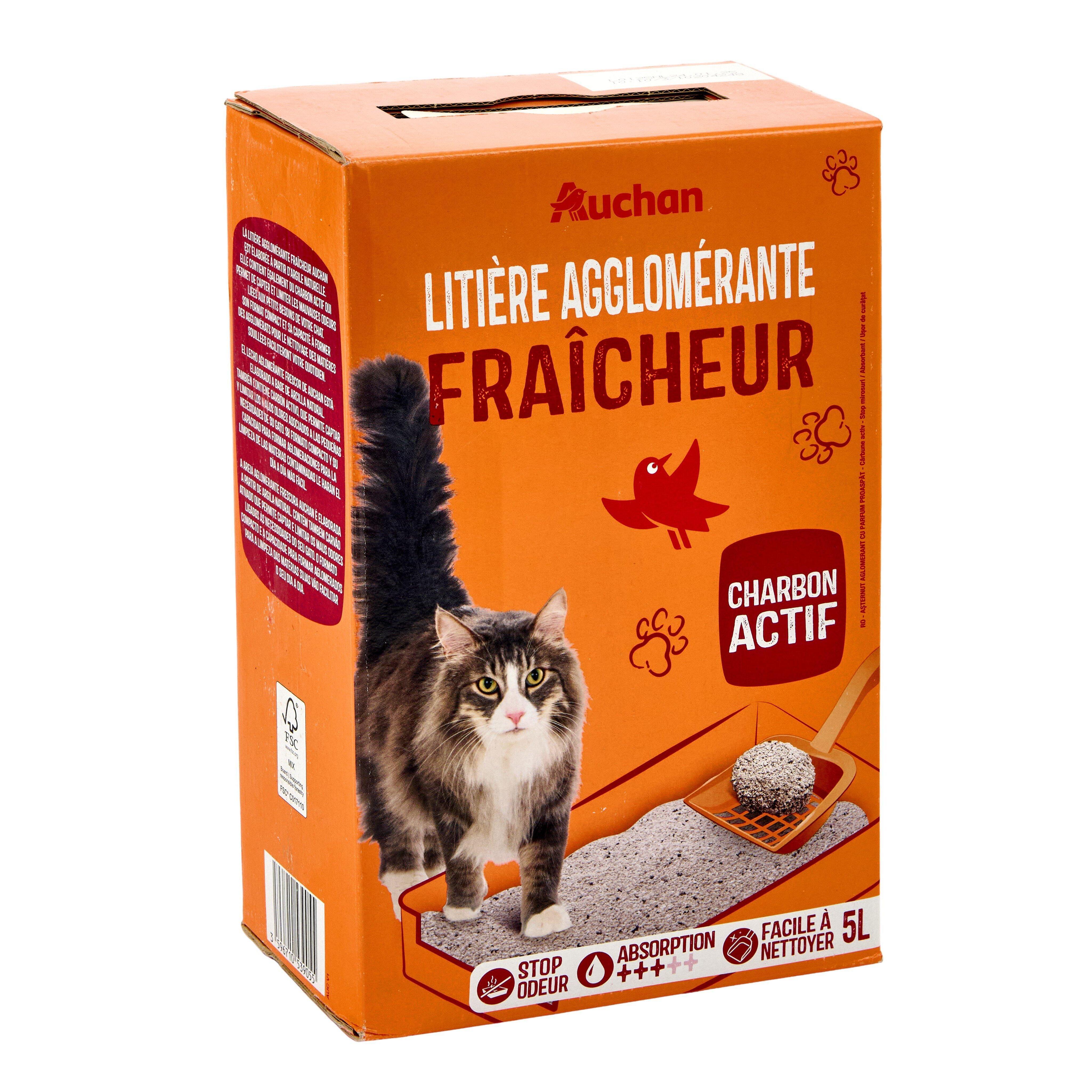 Voir la diapositive 3 : AUCHAN Litière agglomérante fraîcheur au charbon actif 5l