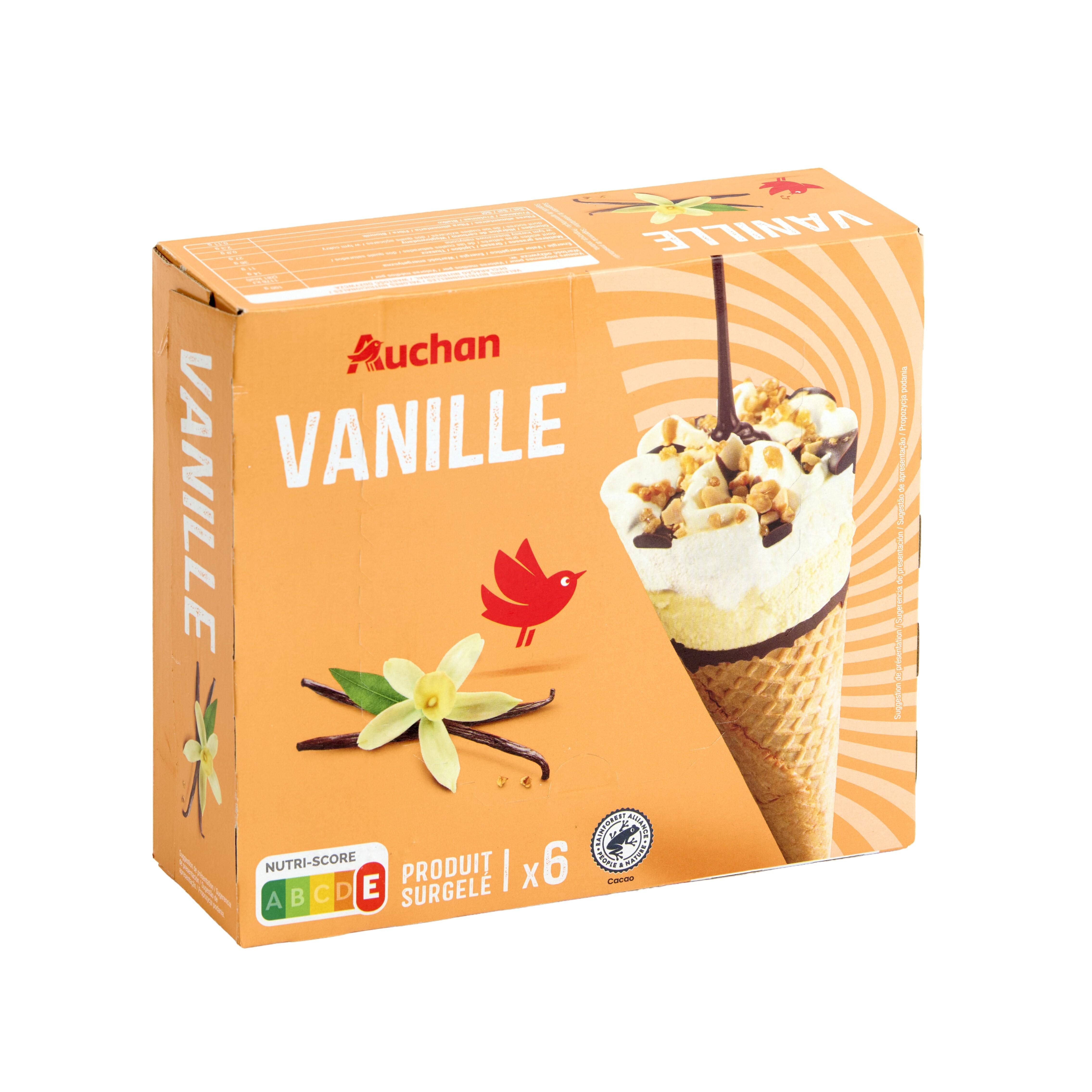 Voir la diapositive 3 : AUCHAN Cônes glacés vanille 6 pièces 411 g