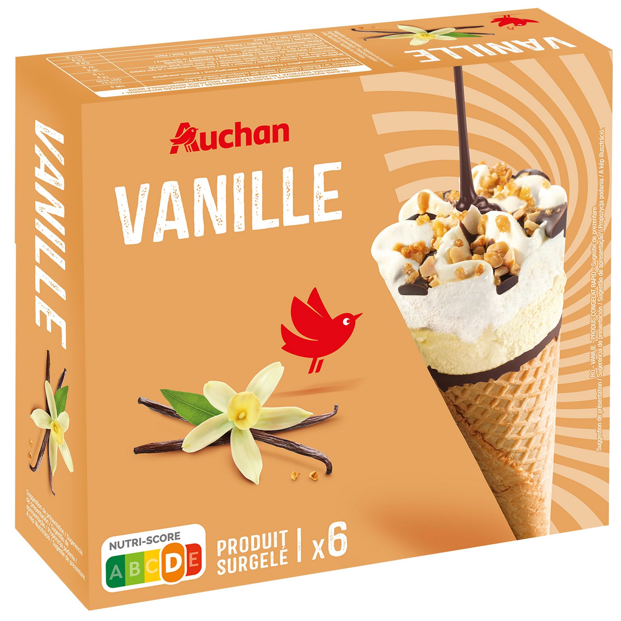 Voir la diapositive 5 : AUCHAN Cônes glacés vanille 6 pièces 411 g