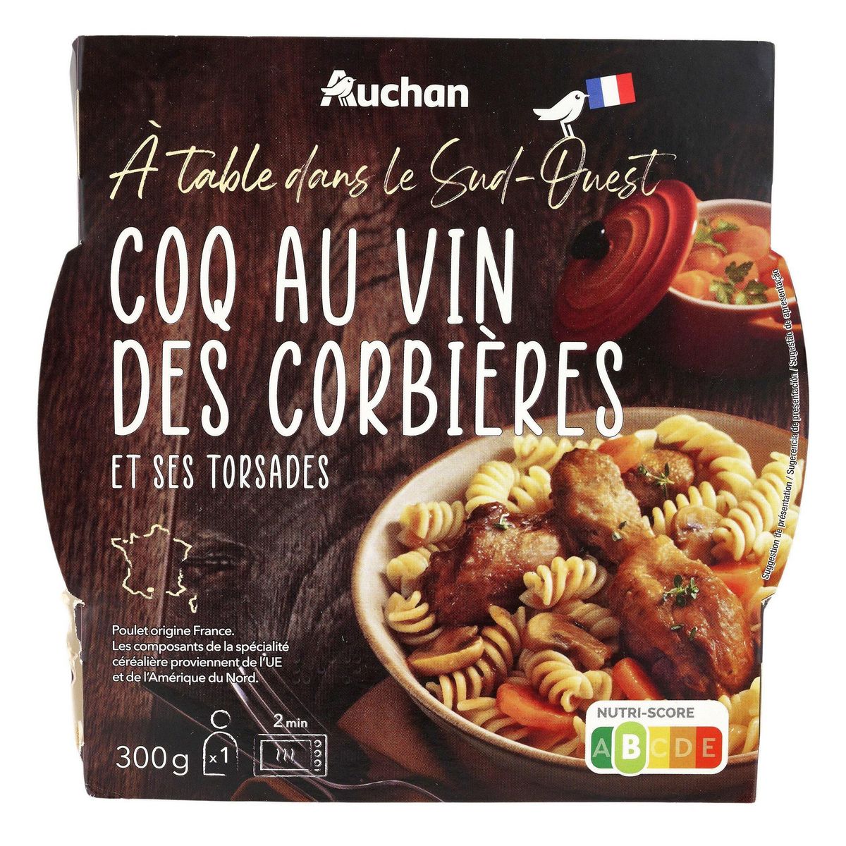 AUCHAN Coq au vin des corbières et ses torsades 300g