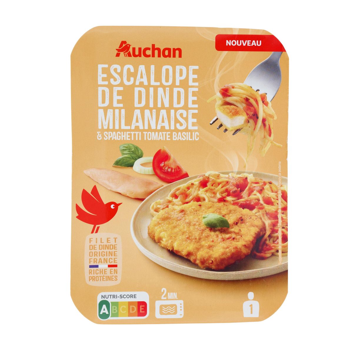 AUCHAN Escalope de dinde milanaise et spaghetti 1 part 300g