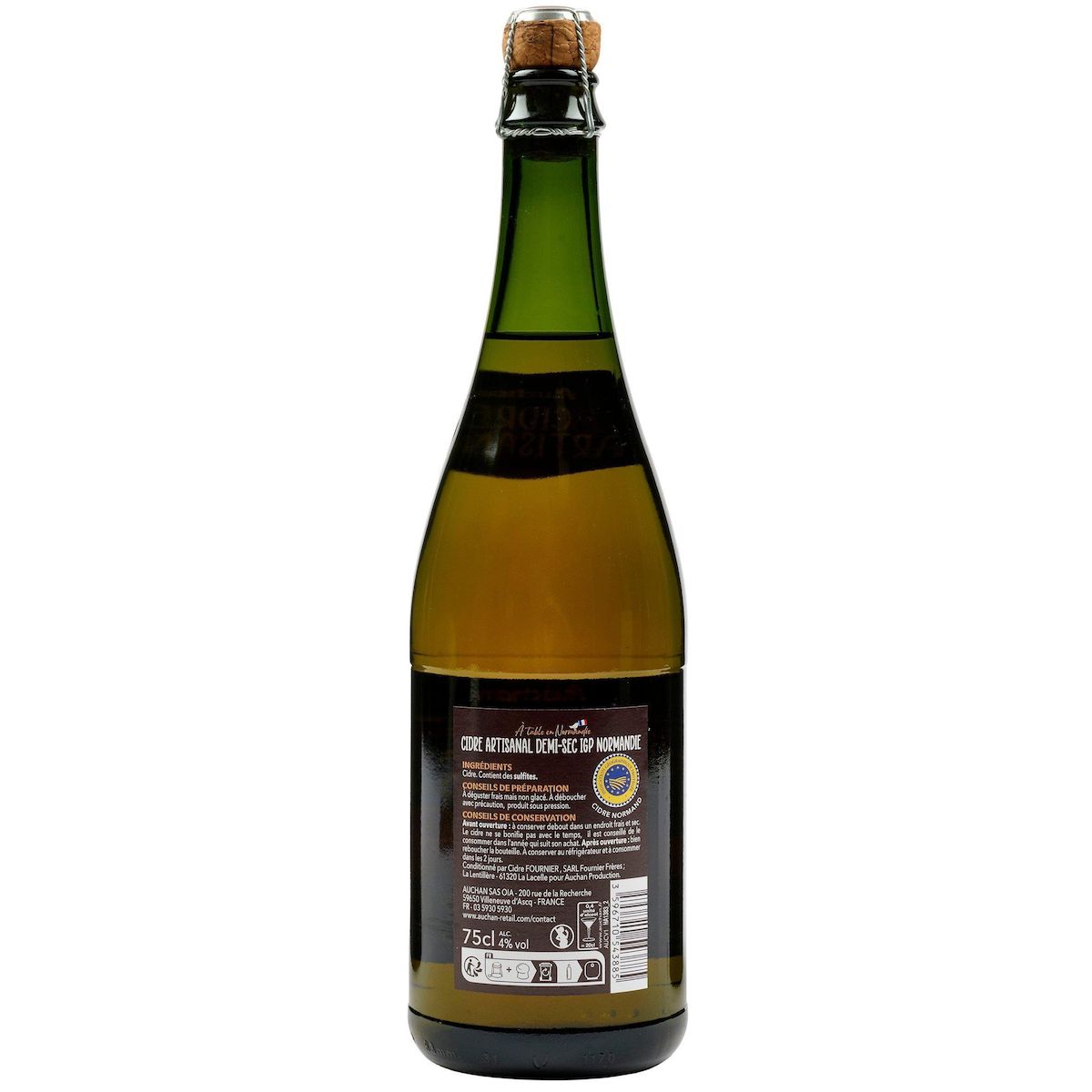 AUCHAN Cidre artisanal IGP A table en Normandie 4% 75cl