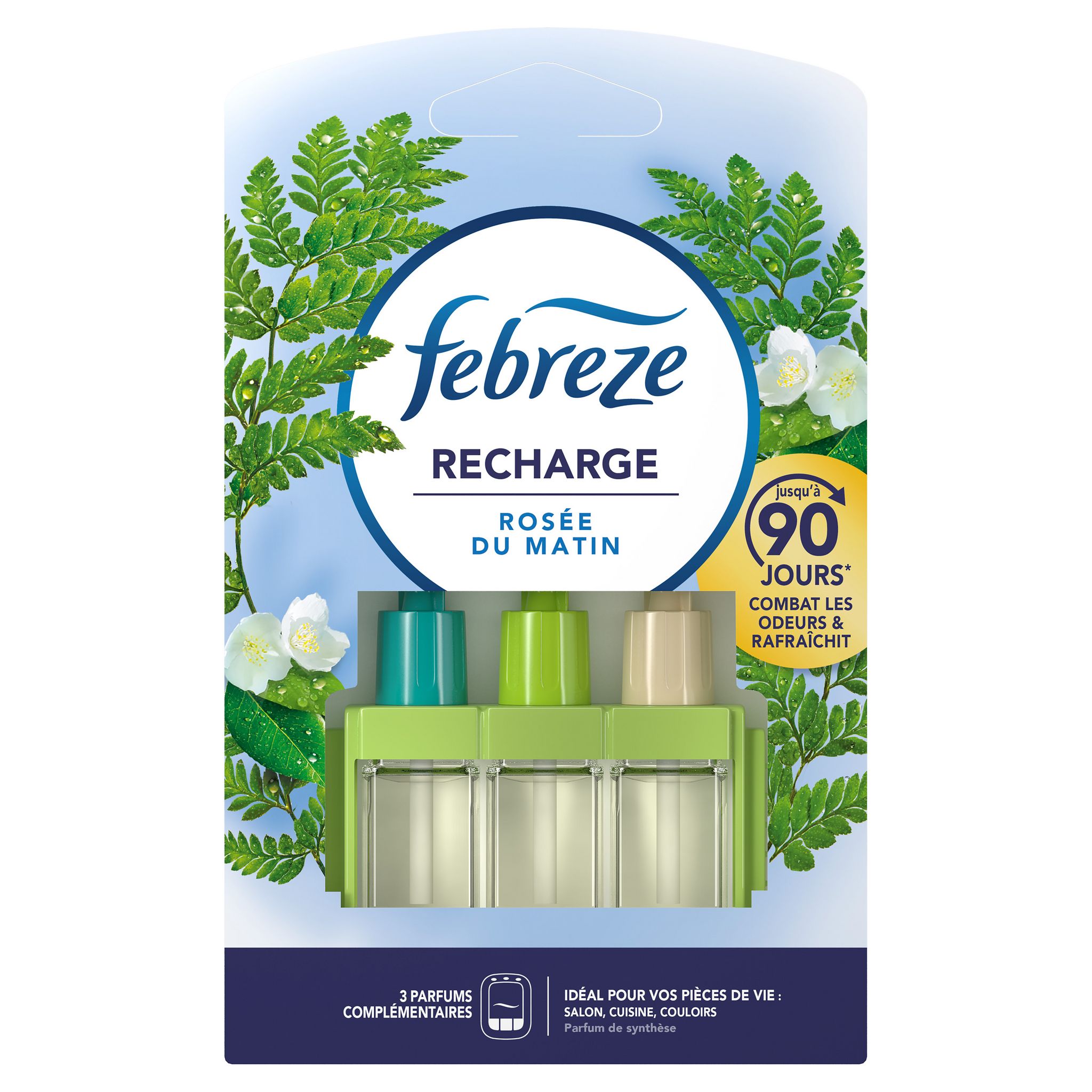 Voir la diapositive 2 : FEBREZE Recharge pour diffuseur électrique rosée du matin efficace 90 jours 20ml