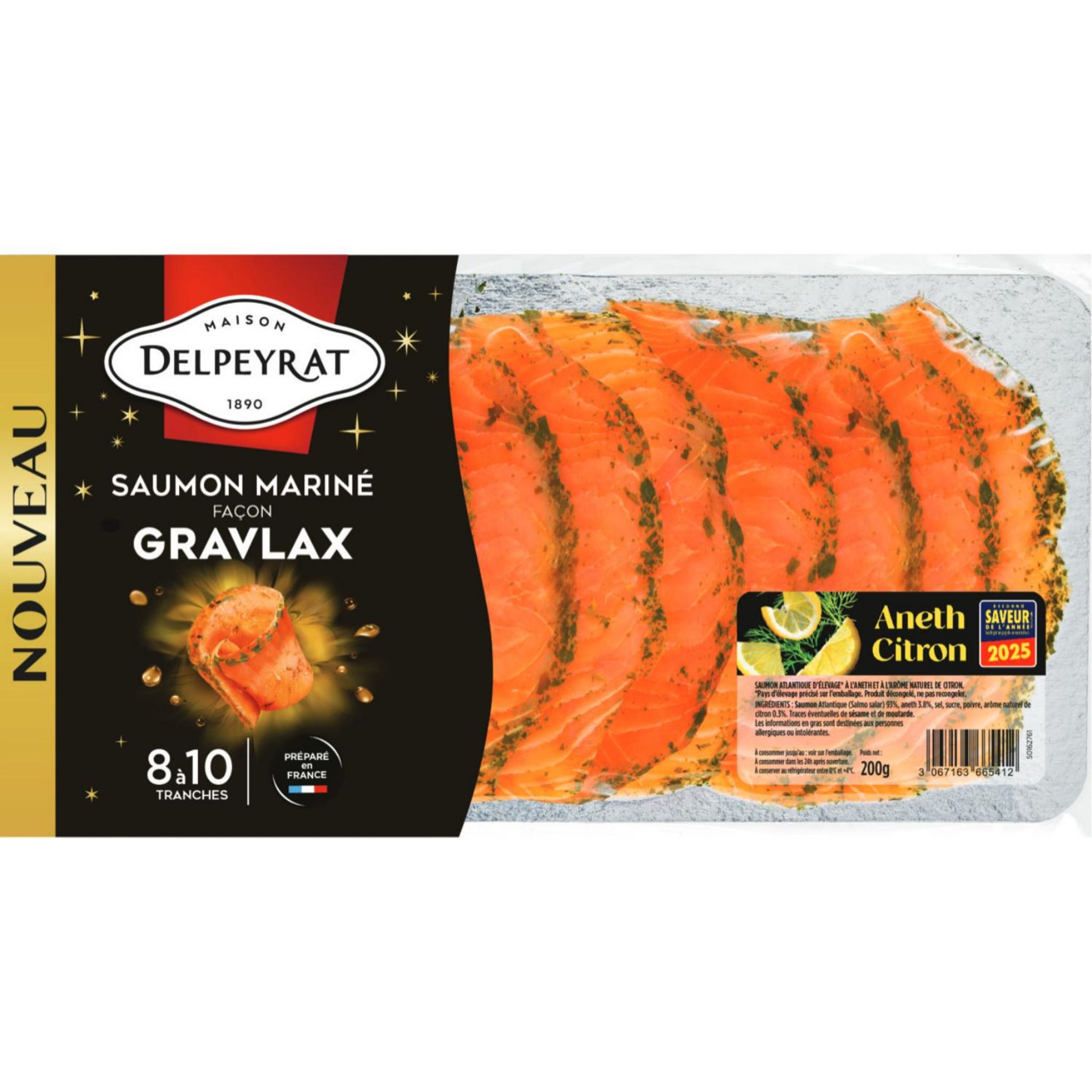 DELPEYRAT Saumon mariné façon gravlax aneth citron 8/10 tranches 200g