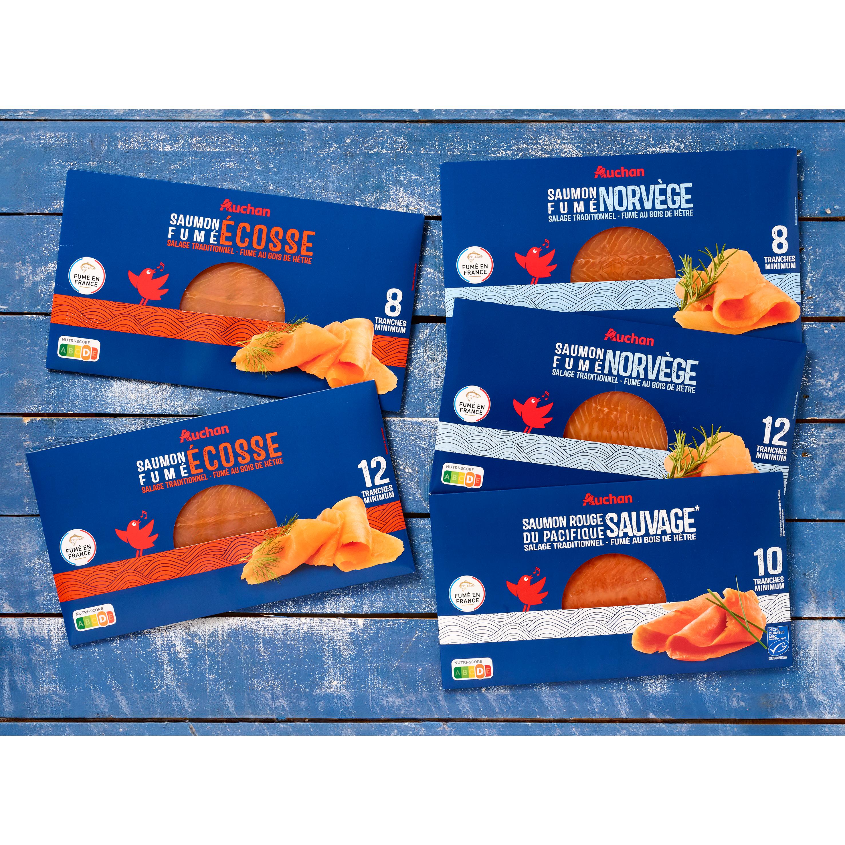 Voir la diapositive 2 : AUCHAN Saumon fumé d'Ecosse au bois de hêtre 8 tranches 260g