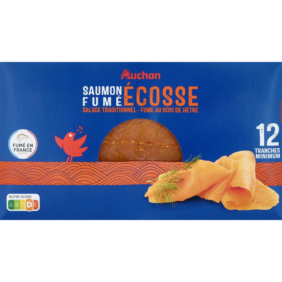 AUCHAN Saumon fumé d'Ecosse au bois de hêtre 12 tranches 390g